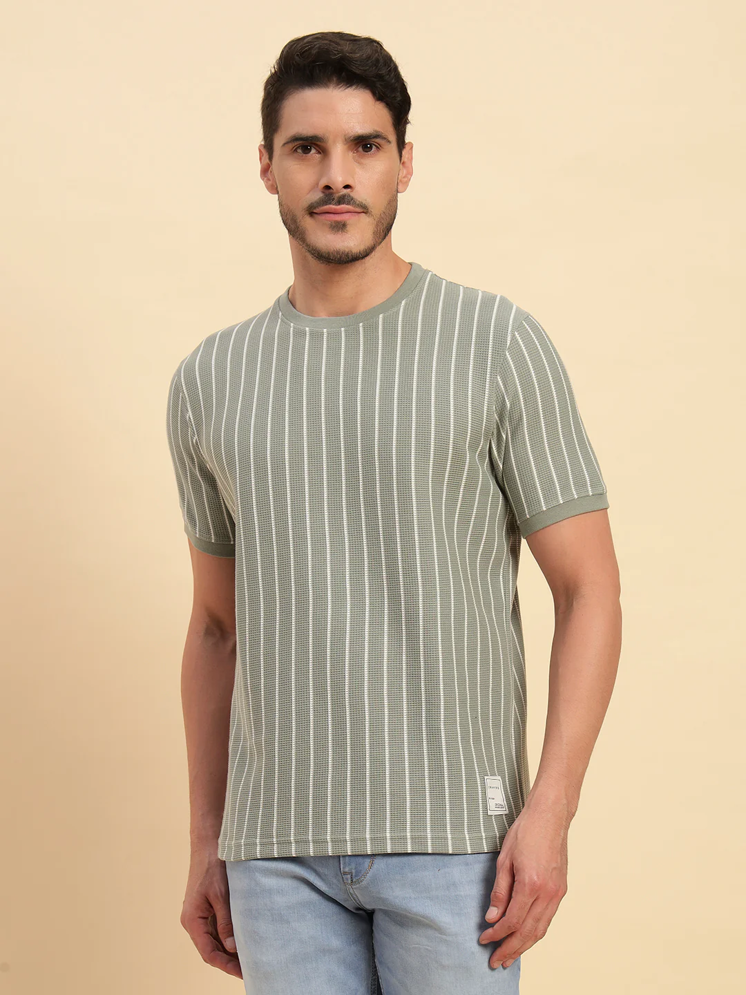 T-Shirt for Men | Breathable & Soft with Color Fastness Regular Fit Round Neck Poly Cotton Fabric Striped Pattern - Image 2