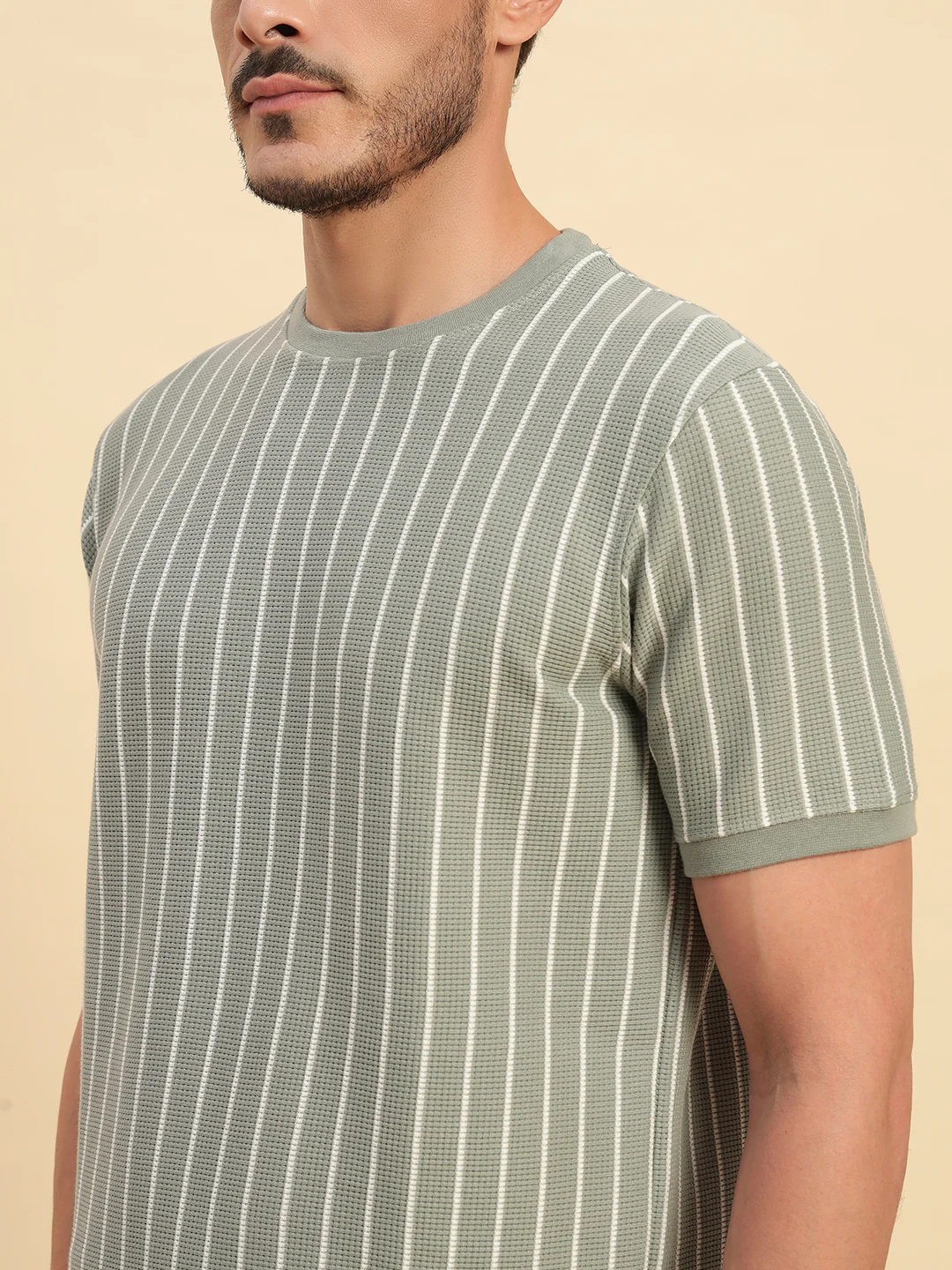 T-Shirt for Men | Breathable & Soft with Color Fastness Regular Fit Round Neck Poly Cotton Fabric Striped Pattern - Image 5