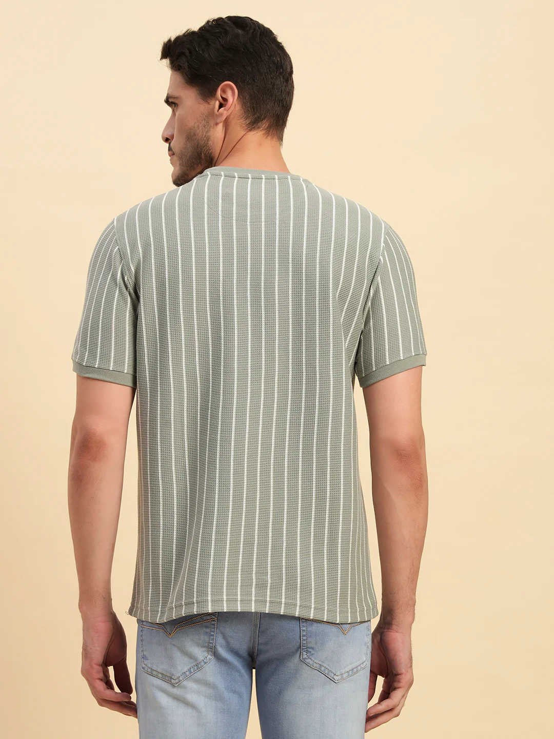 T-Shirt for Men | Breathable & Soft with Color Fastness Regular Fit Round Neck Poly Cotton Fabric Striped Pattern - Image 7