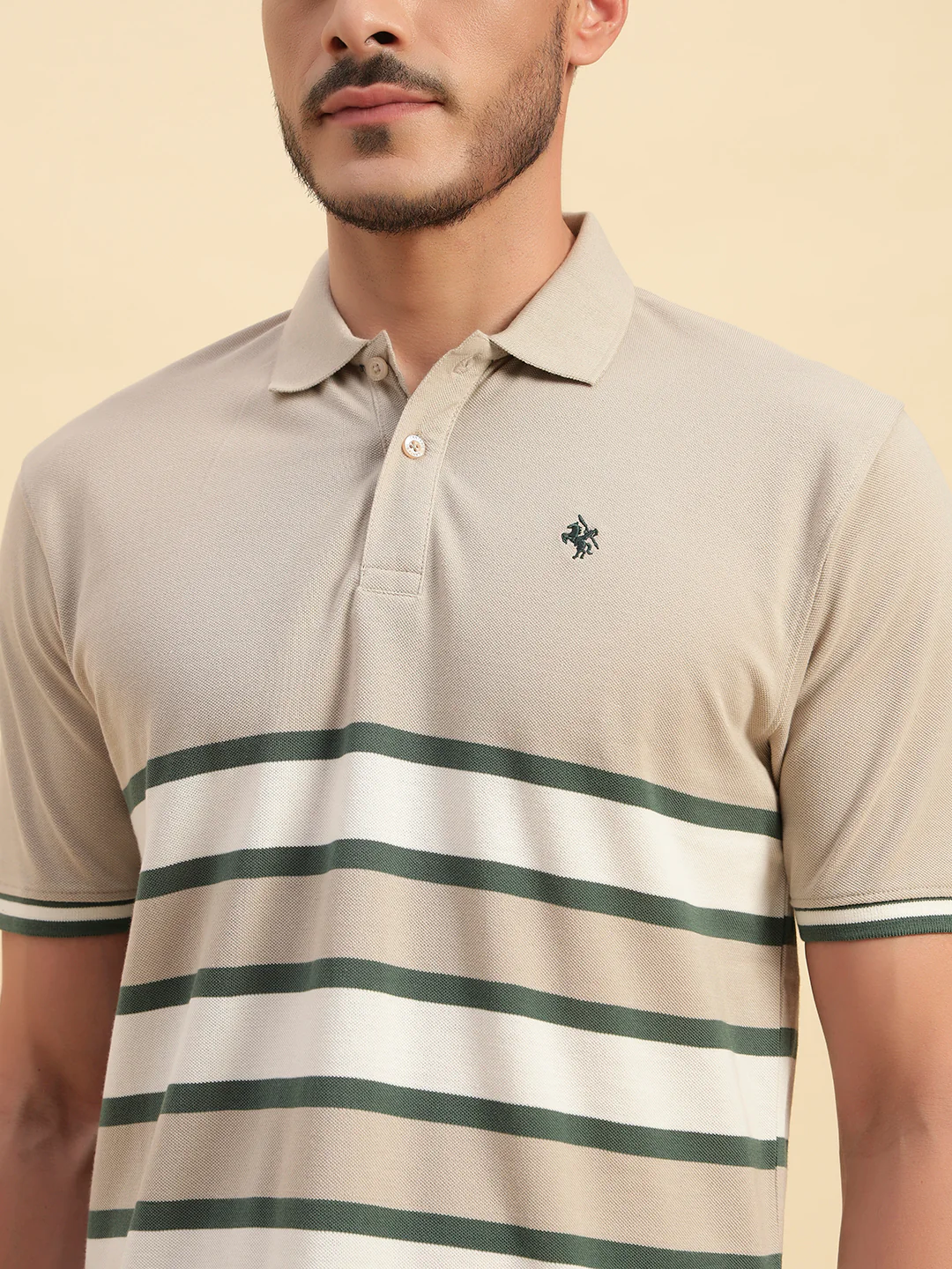 T-Shirt for Men | Breathable & Soft with Color Fastness Regular Fit Polo Neck Poly Cotton Fabric Striped Pattern - Image 10