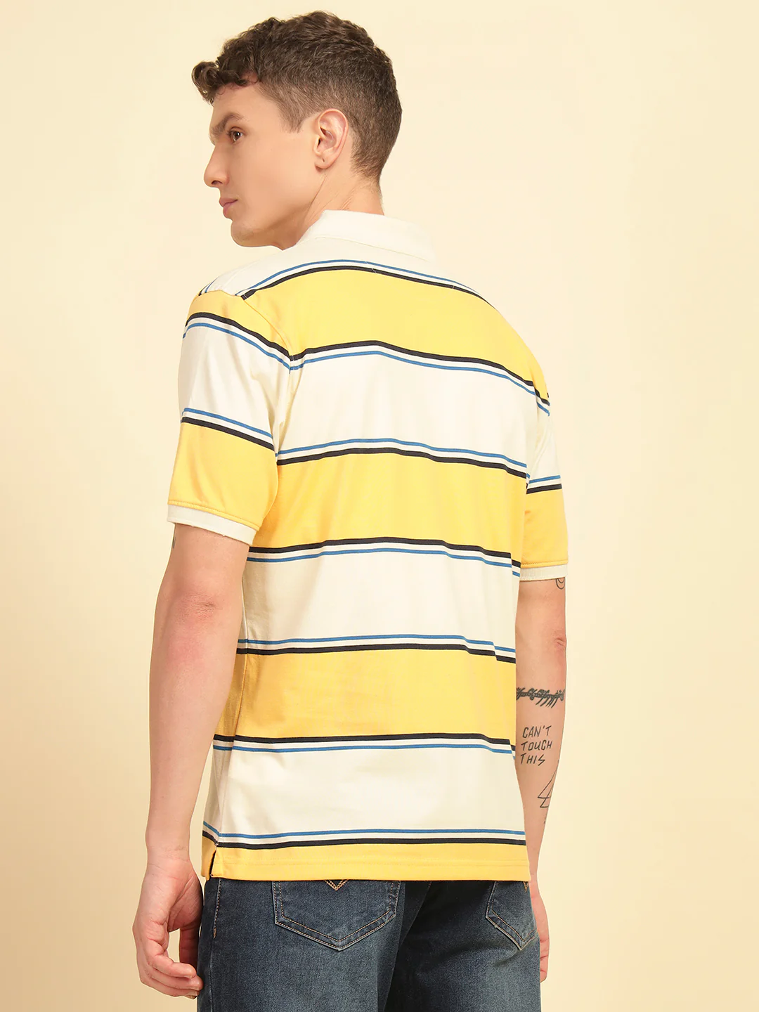 T-Shirt for Men | Breathable & Soft with Color Fastness Regular Fit Polo Neck Poly Cotton Fabric Striped Pattern - Image 2
