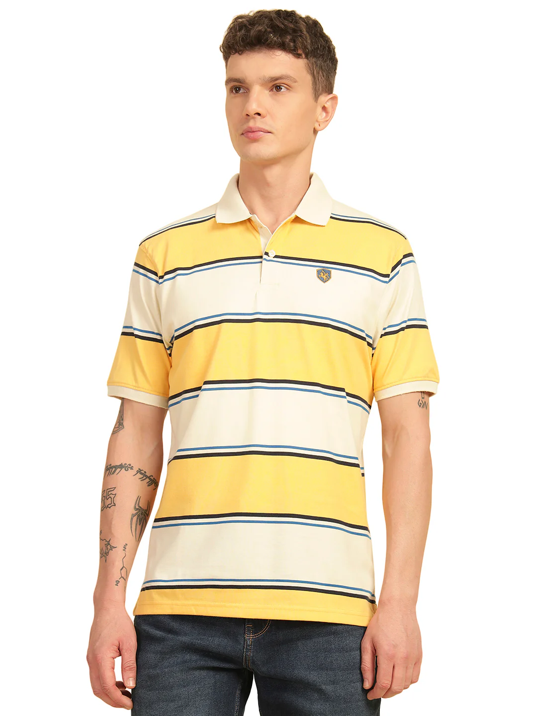 T-Shirt for Men | Breathable & Soft with Color Fastness Regular Fit Polo Neck Poly Cotton Fabric Striped Pattern - Image 3