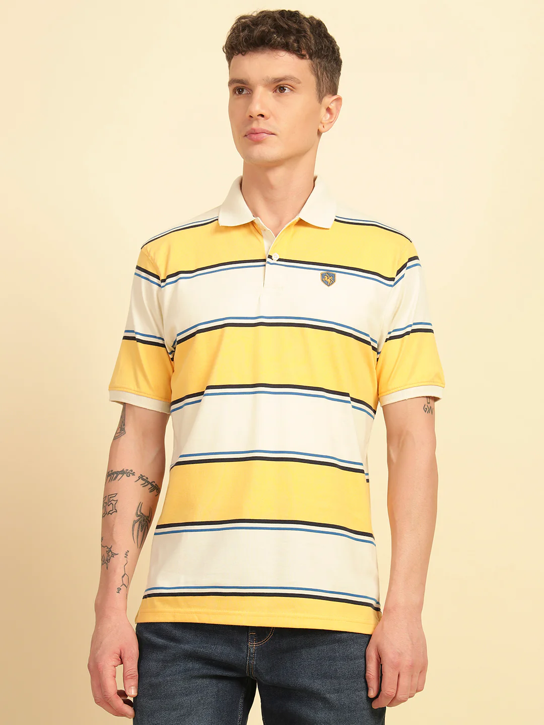 T-Shirt for Men | Breathable & Soft with Color Fastness Regular Fit Polo Neck Poly Cotton Fabric Striped Pattern - Image 4