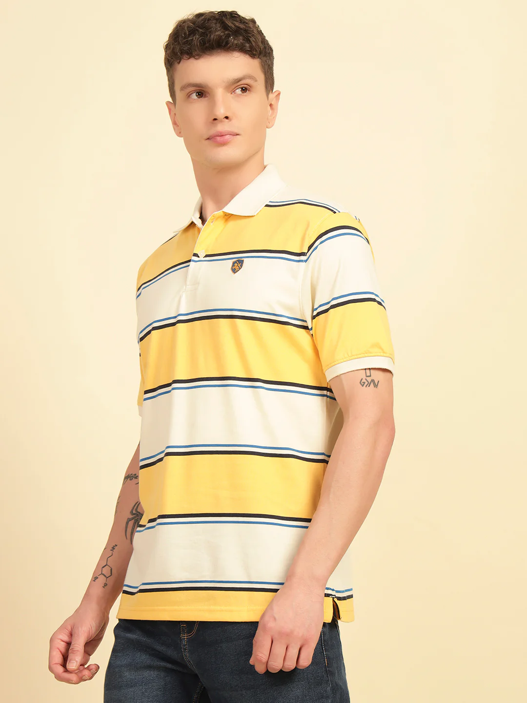 T-Shirt for Men | Breathable & Soft with Color Fastness Regular Fit Polo Neck Poly Cotton Fabric Striped Pattern - Image 5