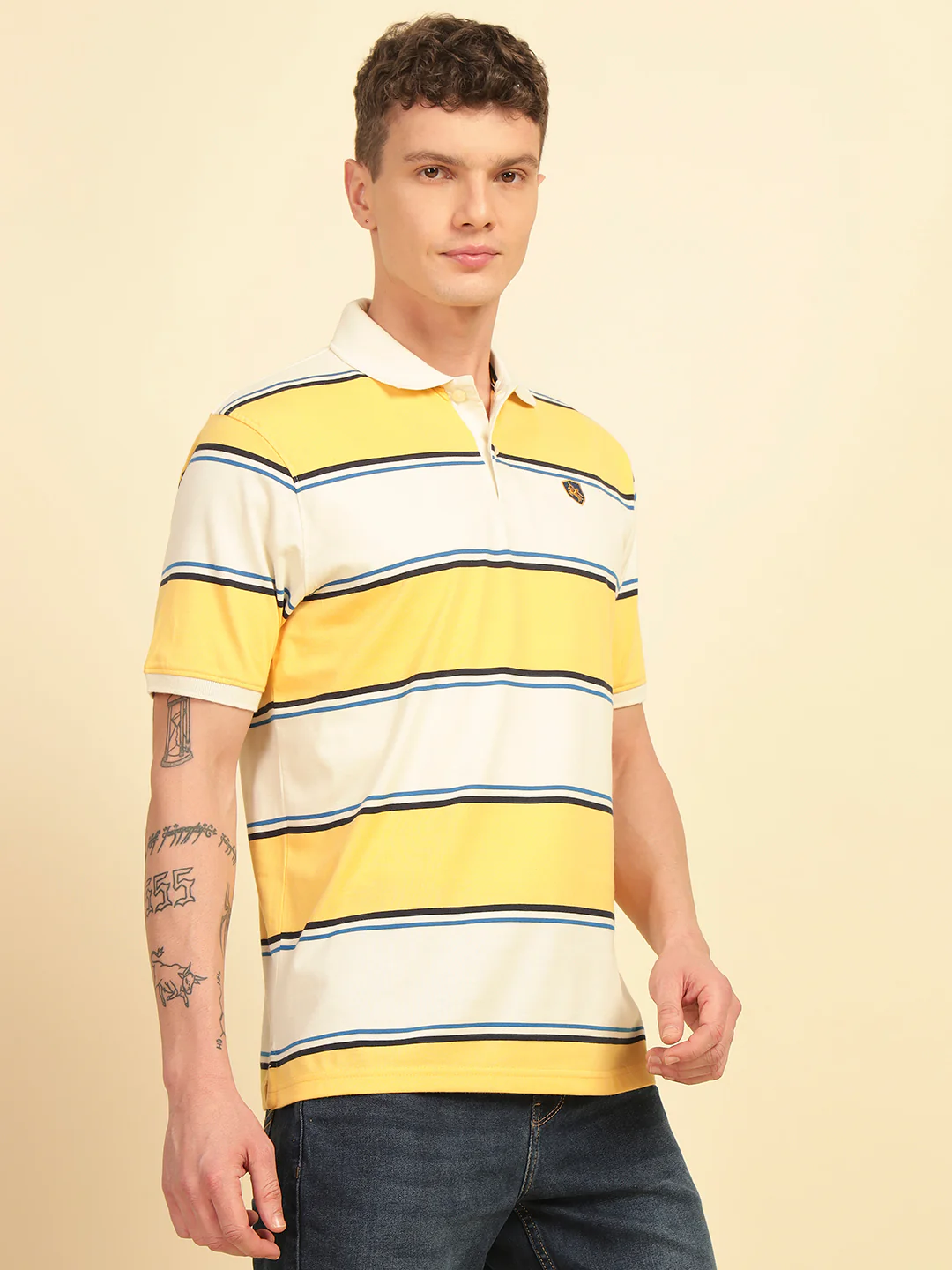 T-Shirt for Men | Breathable & Soft with Color Fastness Regular Fit Polo Neck Poly Cotton Fabric Striped Pattern - Image 6
