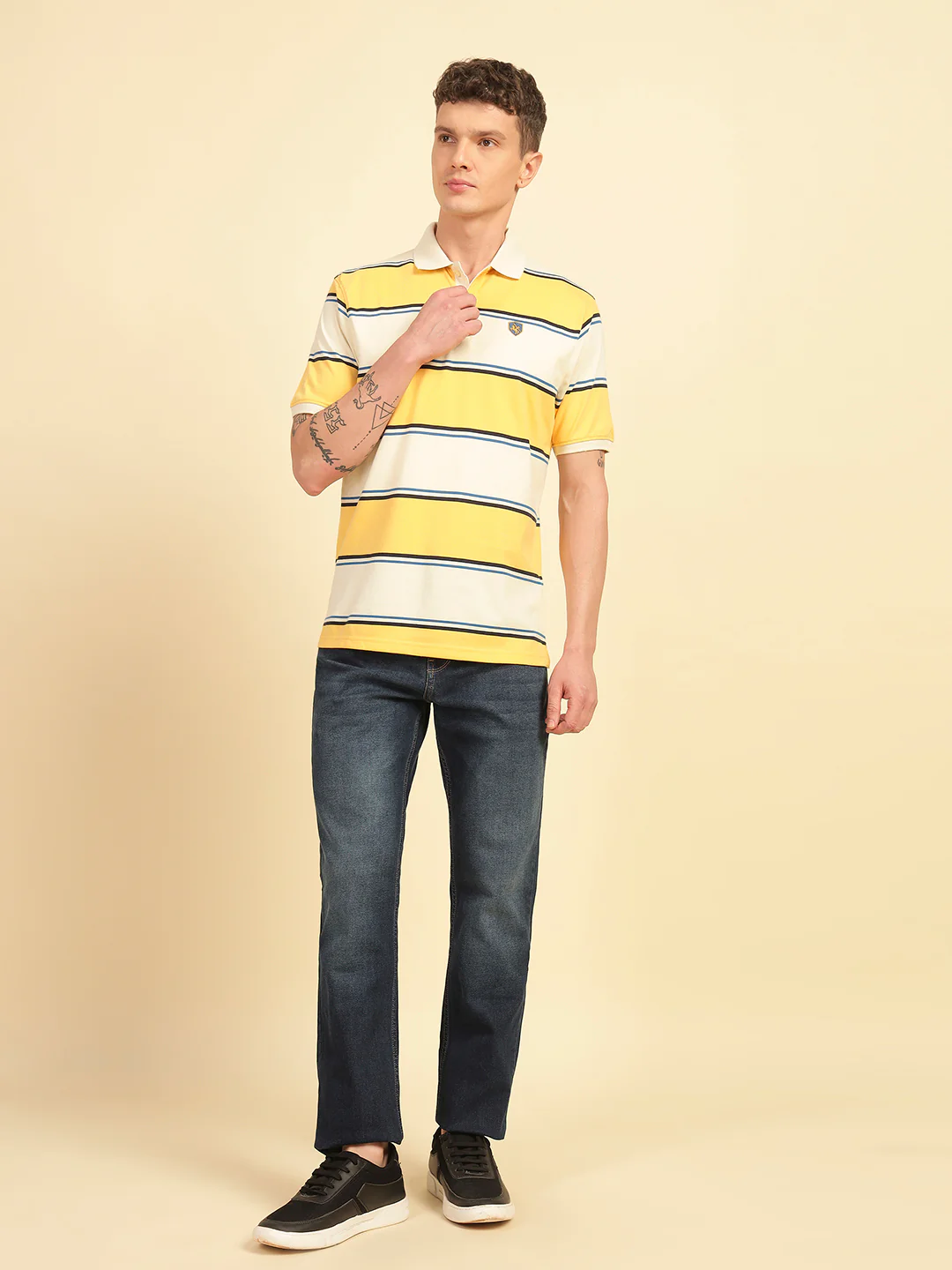 T-Shirt for Men | Breathable & Soft with Color Fastness Regular Fit Polo Neck Poly Cotton Fabric Striped Pattern - Image 7