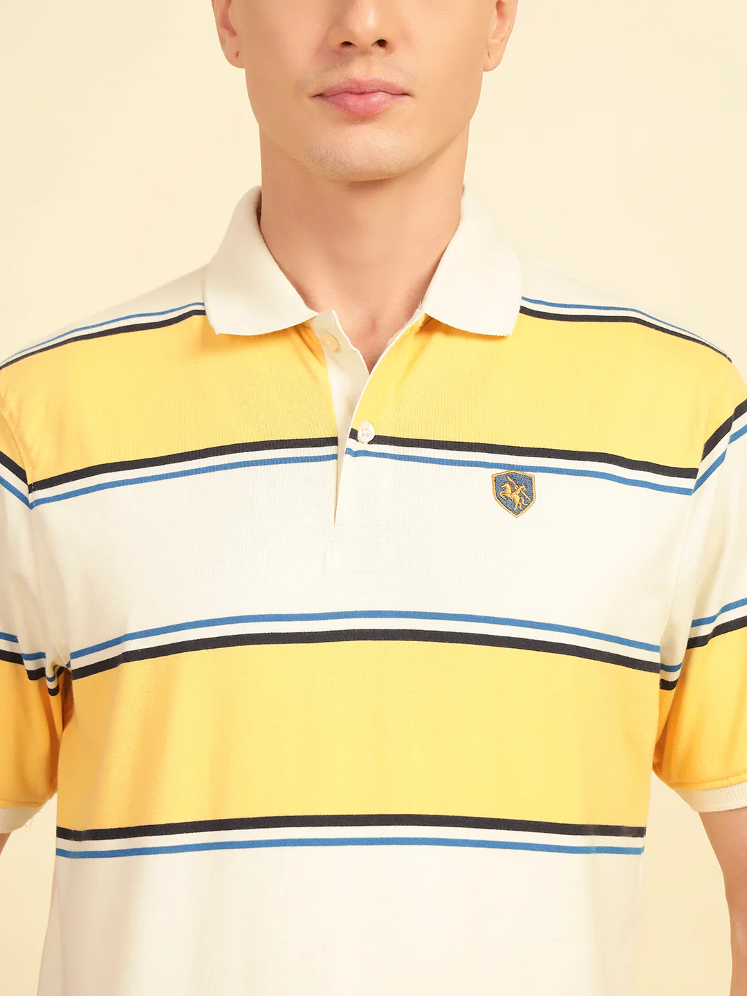 T-Shirt for Men | Breathable & Soft with Color Fastness Regular Fit Polo Neck Poly Cotton Fabric Striped Pattern - Image 8