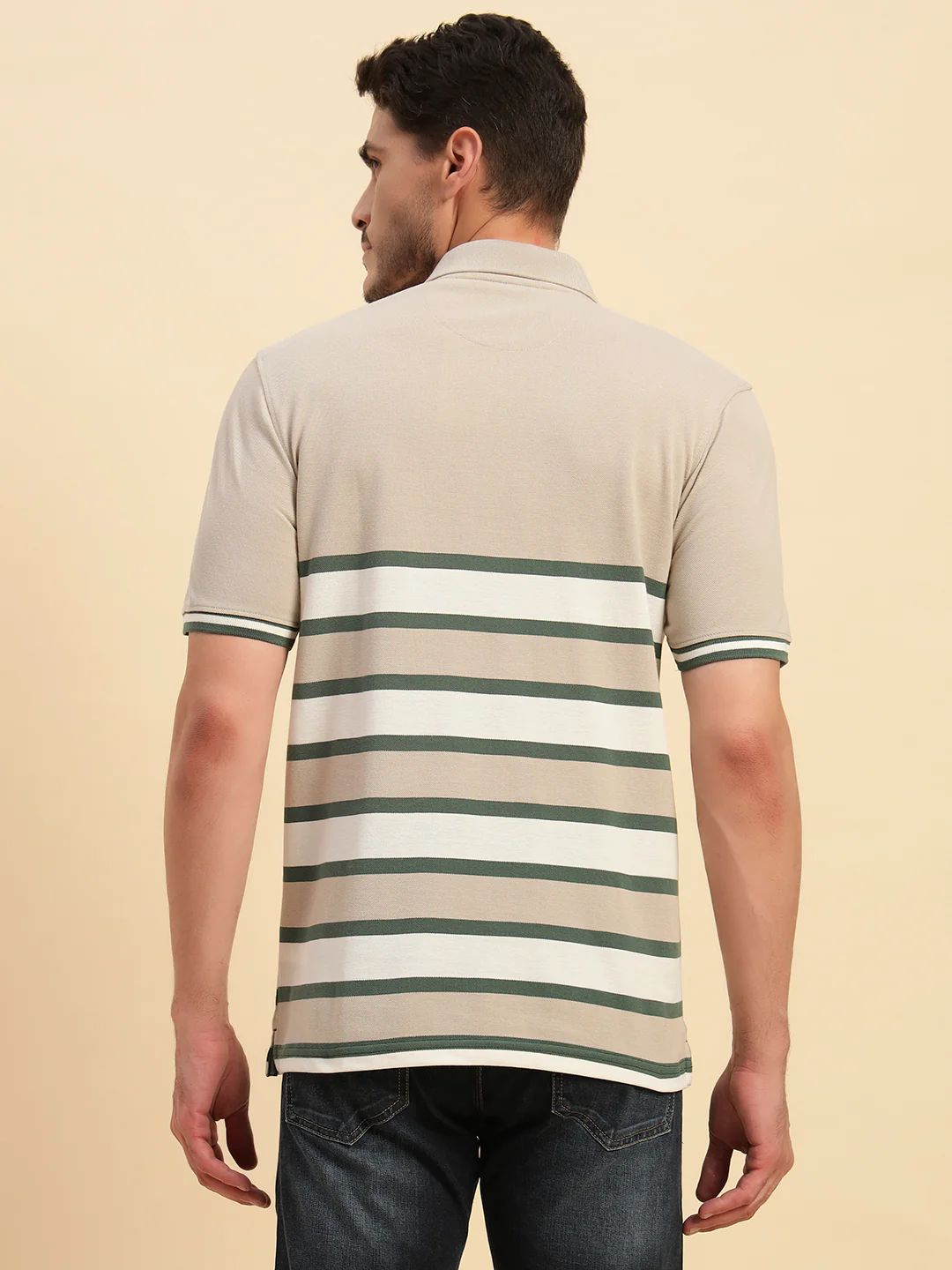 T-Shirt for Men | Breathable & Soft with Color Fastness Regular Fit Polo Neck Poly Cotton Fabric Striped Pattern - Image 3