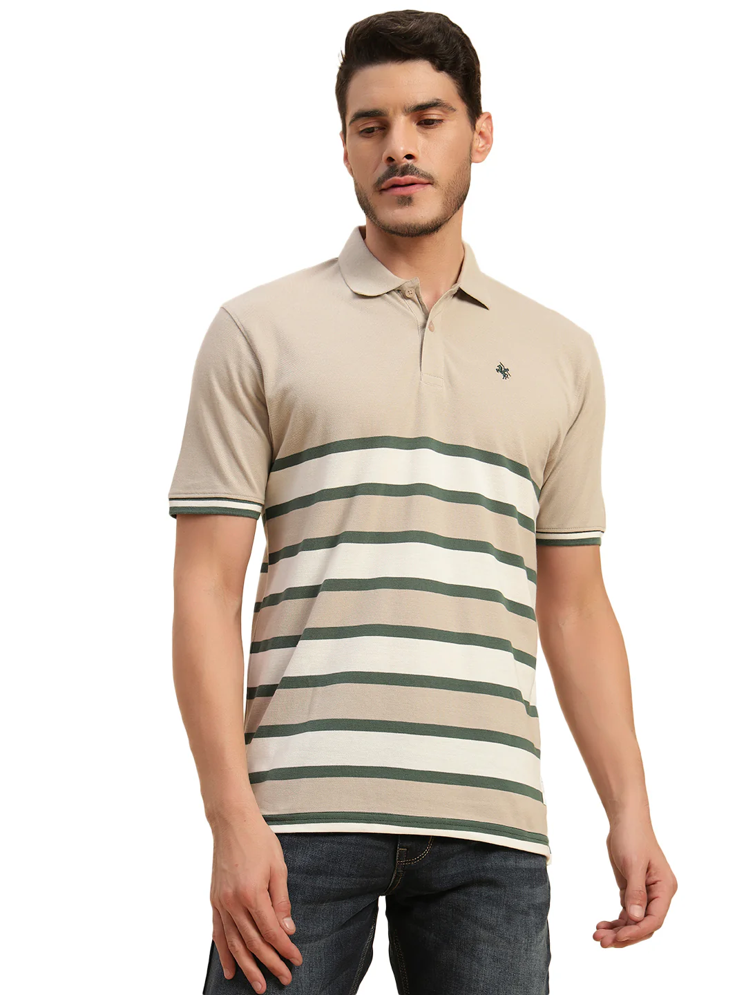 T-Shirt for Men | Breathable & Soft with Color Fastness Regular Fit Polo Neck Poly Cotton Fabric Striped Pattern - Image 4