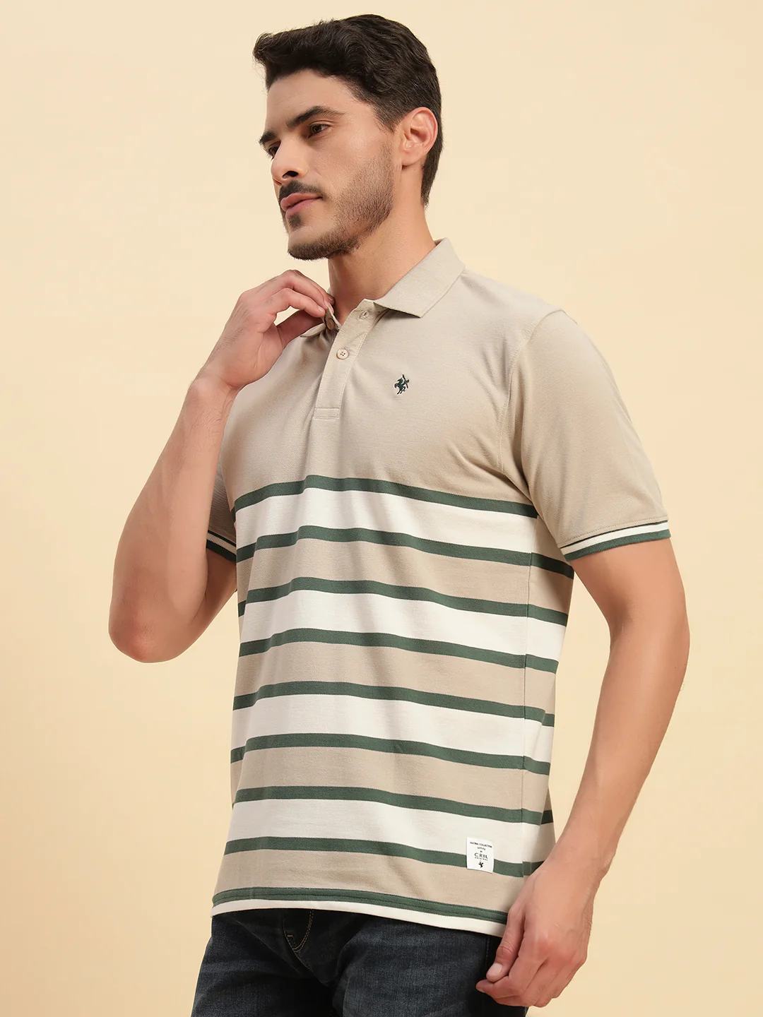 T-Shirt for Men | Breathable & Soft with Color Fastness Regular Fit Polo Neck Poly Cotton Fabric Striped Pattern - Image 6