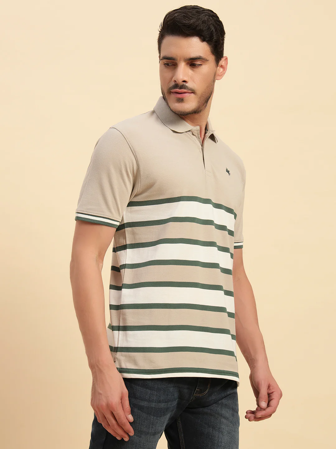 T-Shirt for Men | Breathable & Soft with Color Fastness Regular Fit Polo Neck Poly Cotton Fabric Striped Pattern - Image 7