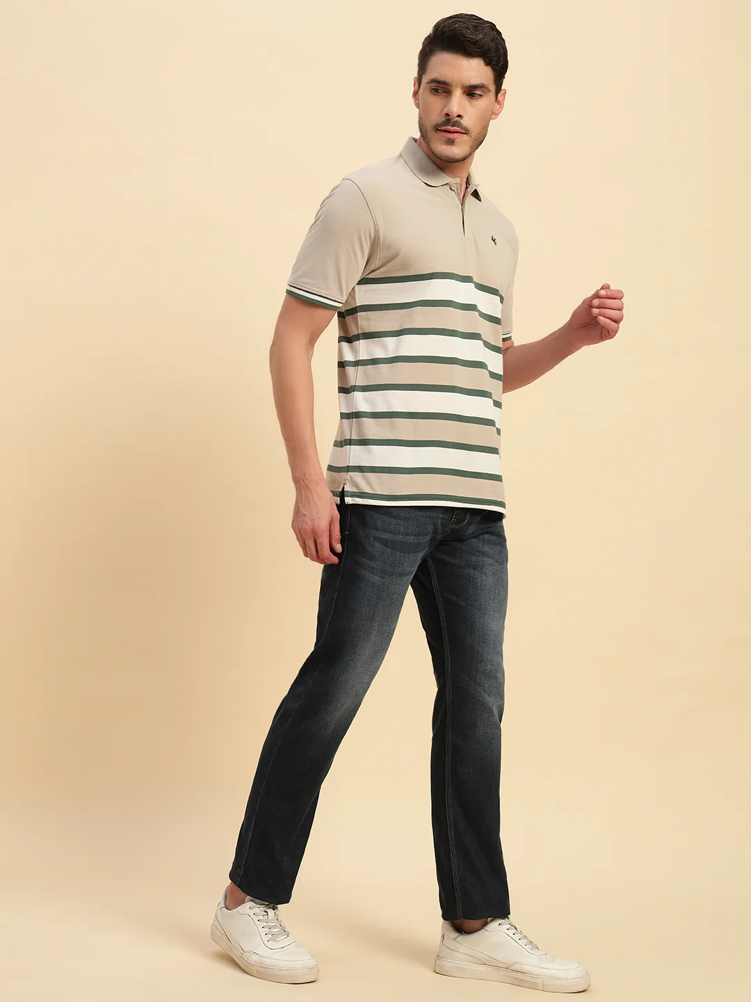 T-Shirt for Men | Breathable & Soft with Color Fastness Regular Fit Polo Neck Poly Cotton Fabric Striped Pattern - Image 8