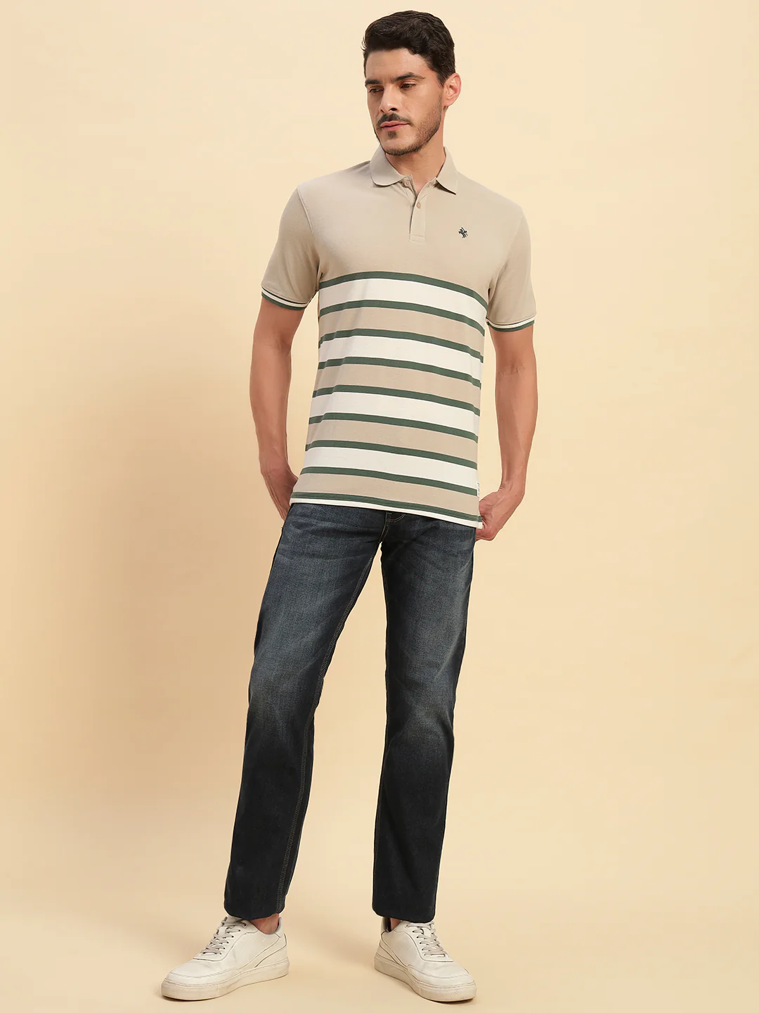 T-Shirt for Men | Breathable & Soft with Color Fastness Regular Fit Polo Neck Poly Cotton Fabric Striped Pattern - Image 9