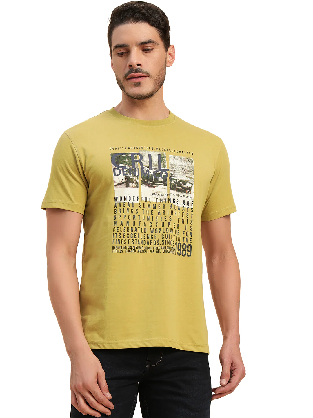 T-Shirt for Men | Breathable & Soft with Color Fastness Regular Fit Round Neck Poly Cotton Fabric Printed Pattern - Image 2