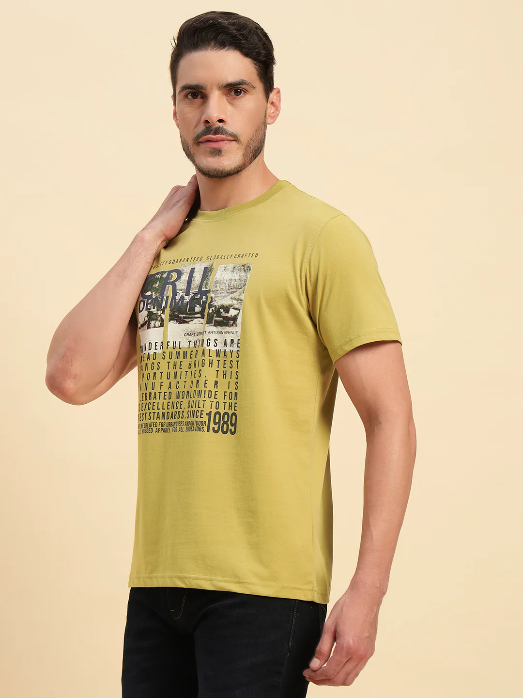 T-Shirt for Men | Breathable & Soft with Color Fastness Regular Fit Round Neck Poly Cotton Fabric Printed Pattern - Image 3