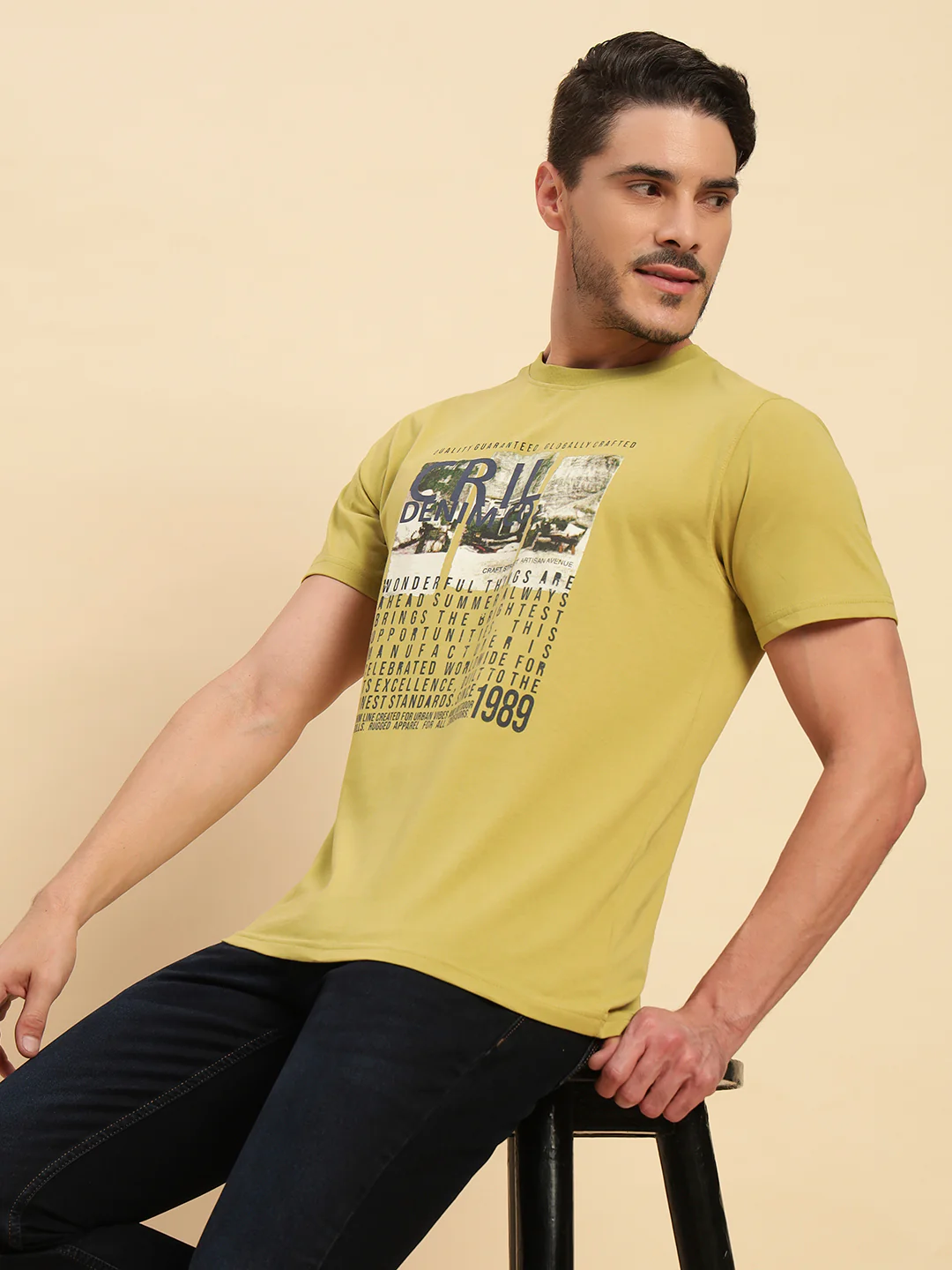 T-Shirt for Men | Breathable & Soft with Color Fastness Regular Fit Round Neck Poly Cotton Fabric Printed Pattern - Image 9
