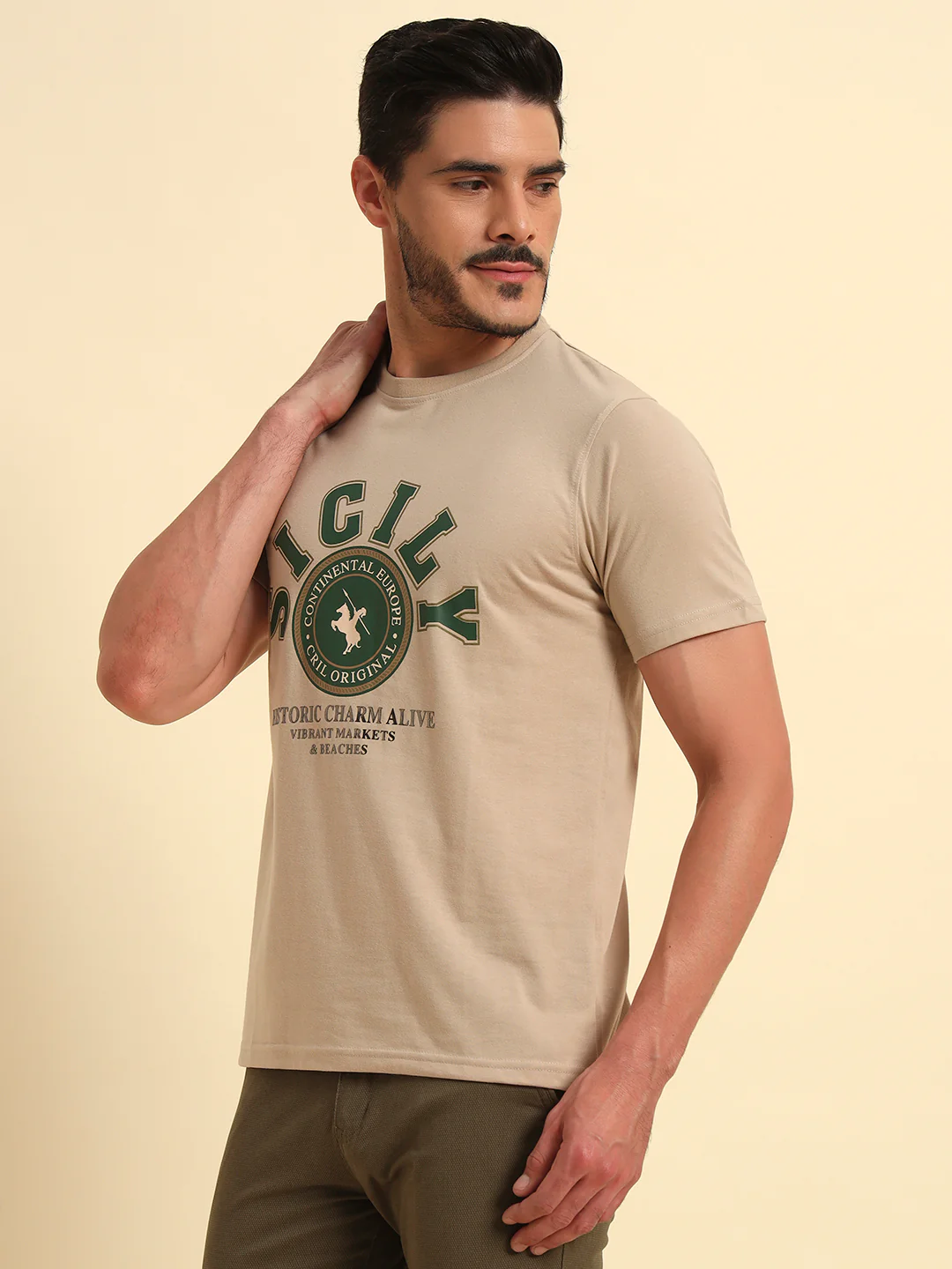 T-Shirt for Men | Breathable & Soft with Color Fastness Regular Fit Round Neck Poly Cotton Fabric Printed Pattern - Image 3