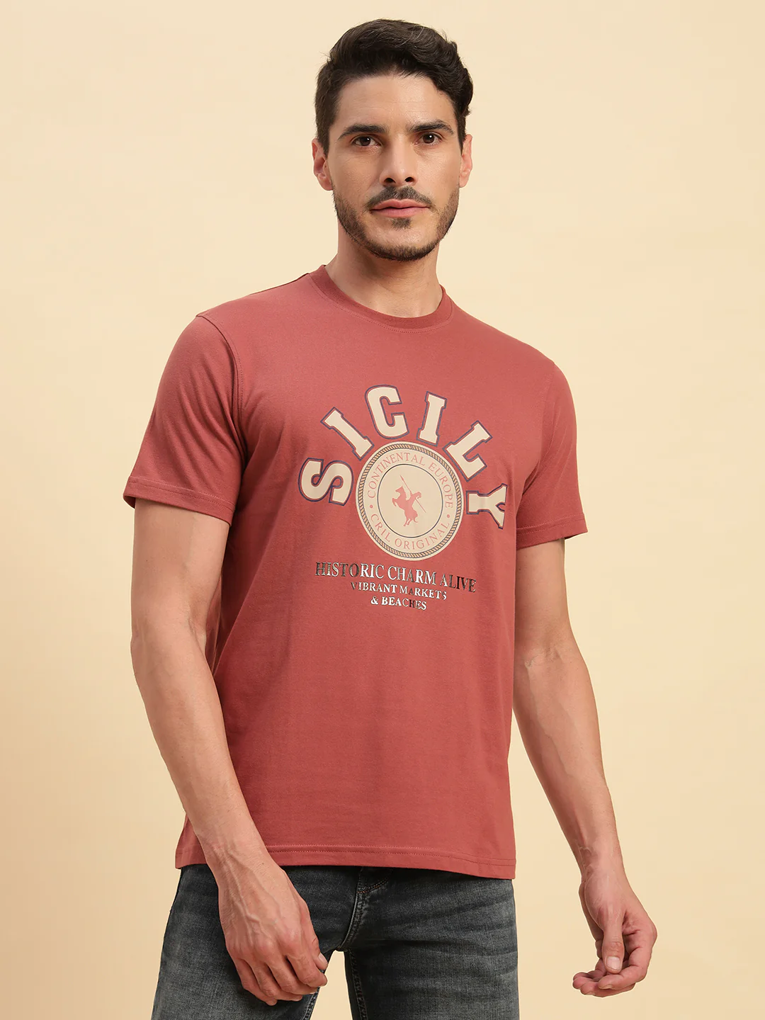 T-Shirt for Men | Breathable & Soft with Color Fastness Regular Fit Round Neck Poly Cotton Fabric Printed Pattern - Image 2