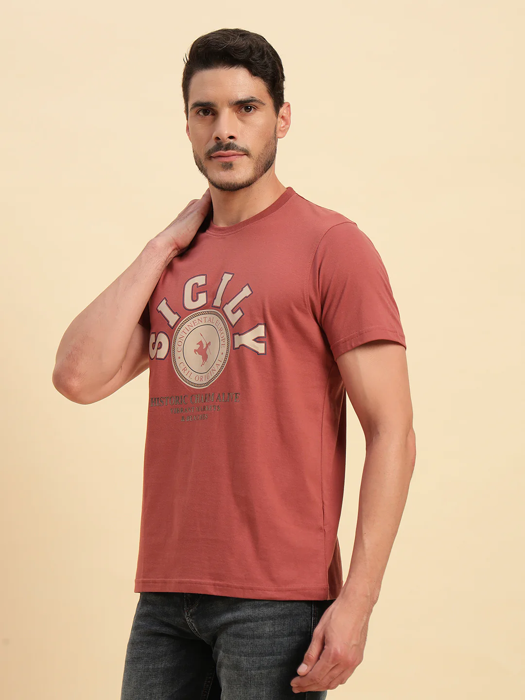 T-Shirt for Men | Breathable & Soft with Color Fastness Regular Fit Round Neck Poly Cotton Fabric Printed Pattern - Image 3
