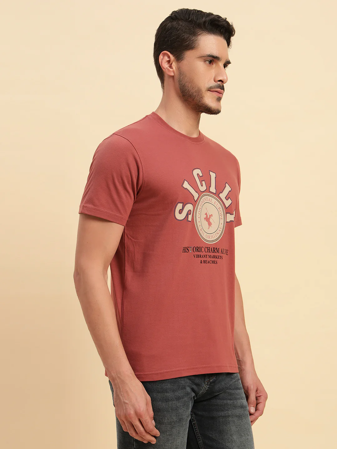 T-Shirt for Men | Breathable & Soft with Color Fastness Regular Fit Round Neck Poly Cotton Fabric Printed Pattern - Image 5