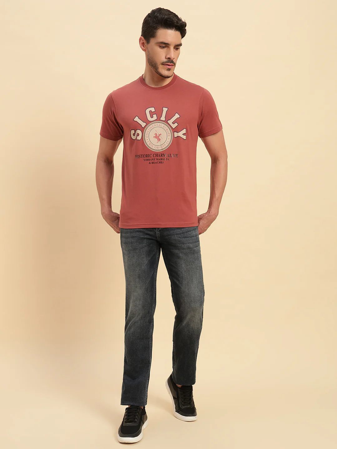 T-Shirt for Men | Breathable & Soft with Color Fastness Regular Fit Round Neck Poly Cotton Fabric Printed Pattern - Image 6