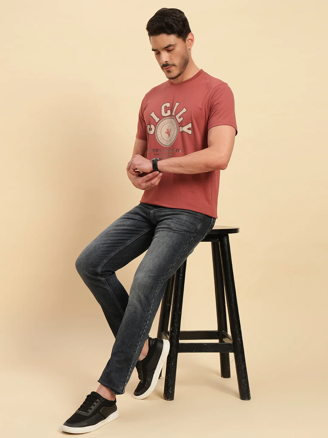 T-Shirt for Men | Breathable & Soft with Color Fastness Regular Fit Round Neck Poly Cotton Fabric Printed Pattern - Image 8