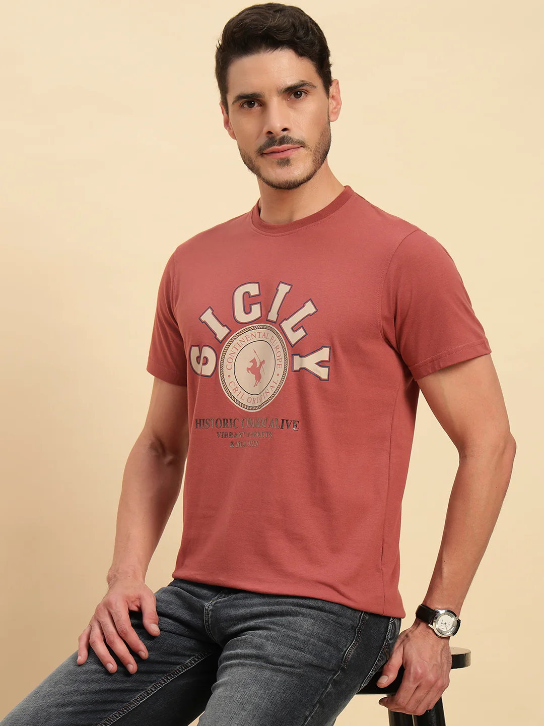 T-Shirt for Men | Breathable & Soft with Color Fastness Regular Fit Round Neck Poly Cotton Fabric Printed Pattern - Image 9