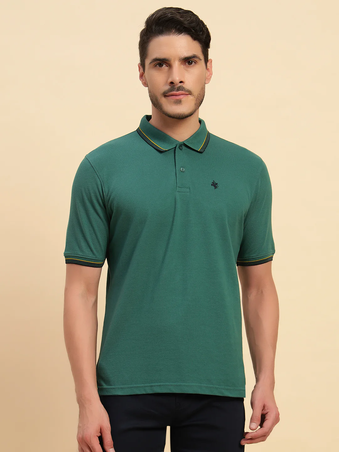 T-Shirt for Men | Breathable & Soft with Color Fastness Regular Fit Polo Neck Poly Cotton Fabric Solid Pattern - Image 2