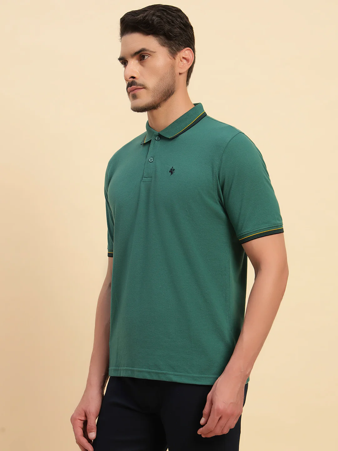T-Shirt for Men | Breathable & Soft with Color Fastness Regular Fit Polo Neck Poly Cotton Fabric Solid Pattern - Image 3