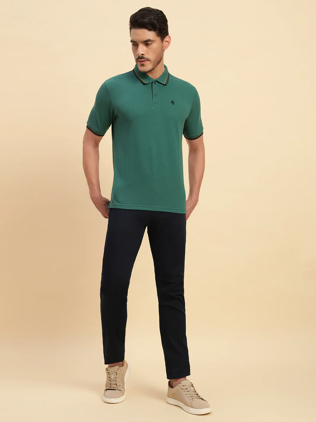 T-Shirt for Men | Breathable & Soft with Color Fastness Regular Fit Polo Neck Poly Cotton Fabric Solid Pattern - Image 5