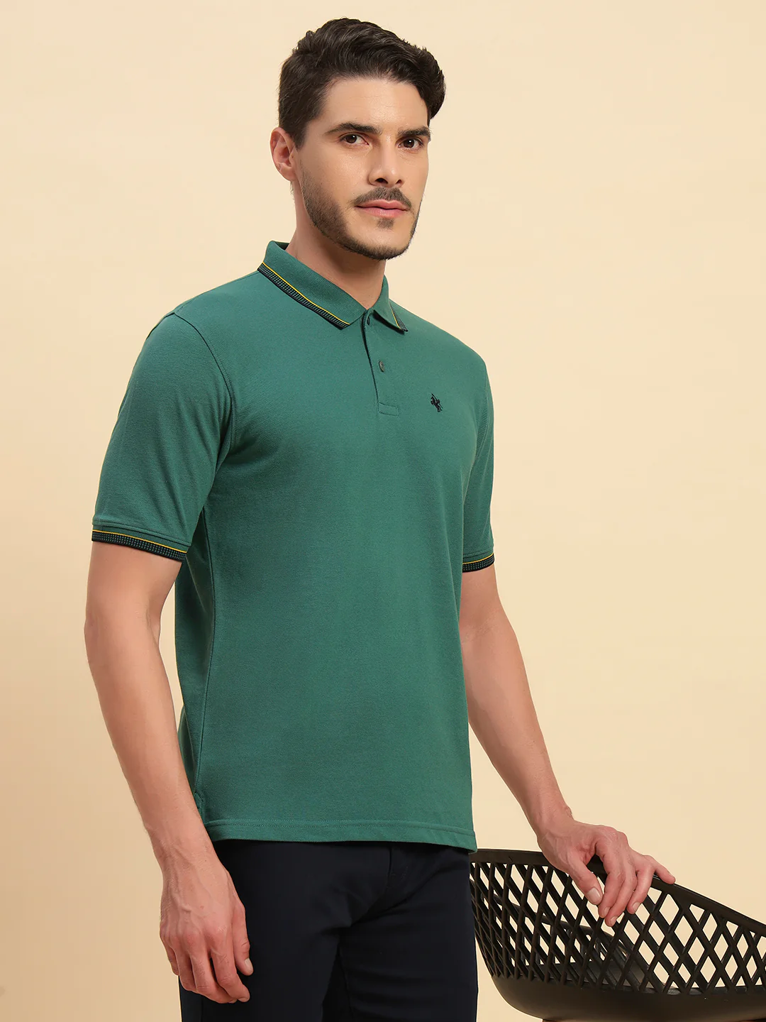 T-Shirt for Men | Breathable & Soft with Color Fastness Regular Fit Polo Neck Poly Cotton Fabric Solid Pattern - Image 9