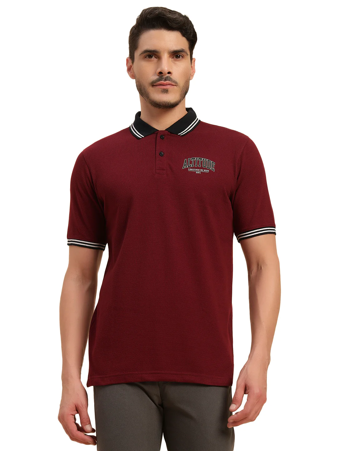 T-Shirt for Men | Breathable & Soft with Color Fastness Regular Fit Polo Neck Poly Cotton Fabric Printed Pattern - Image 2