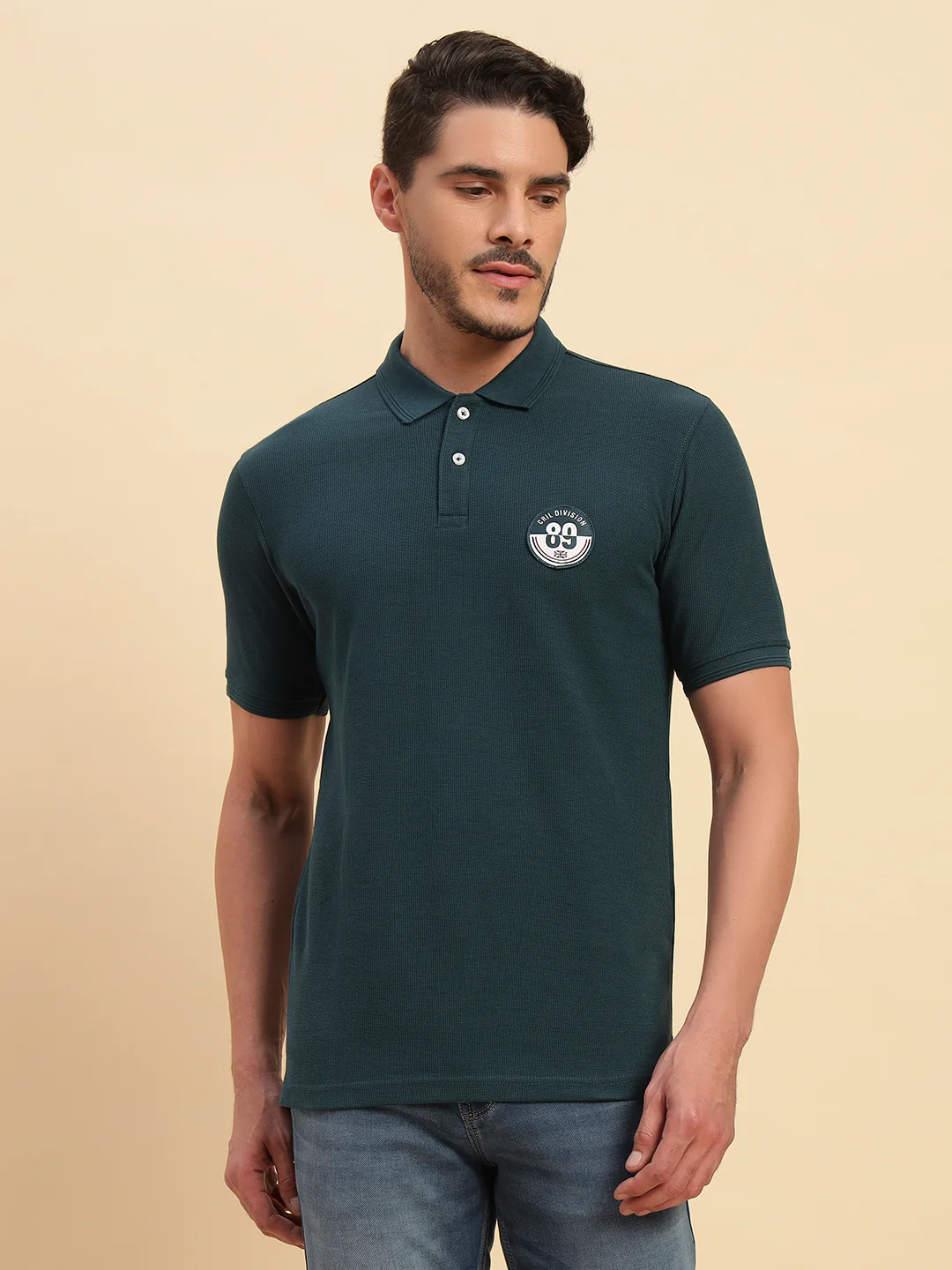 T-Shirt for Men | Breathable & Soft with Color Fastness Regular Fit Polo Neck Poly Cotton Fabric Solid Pattern - Image 2