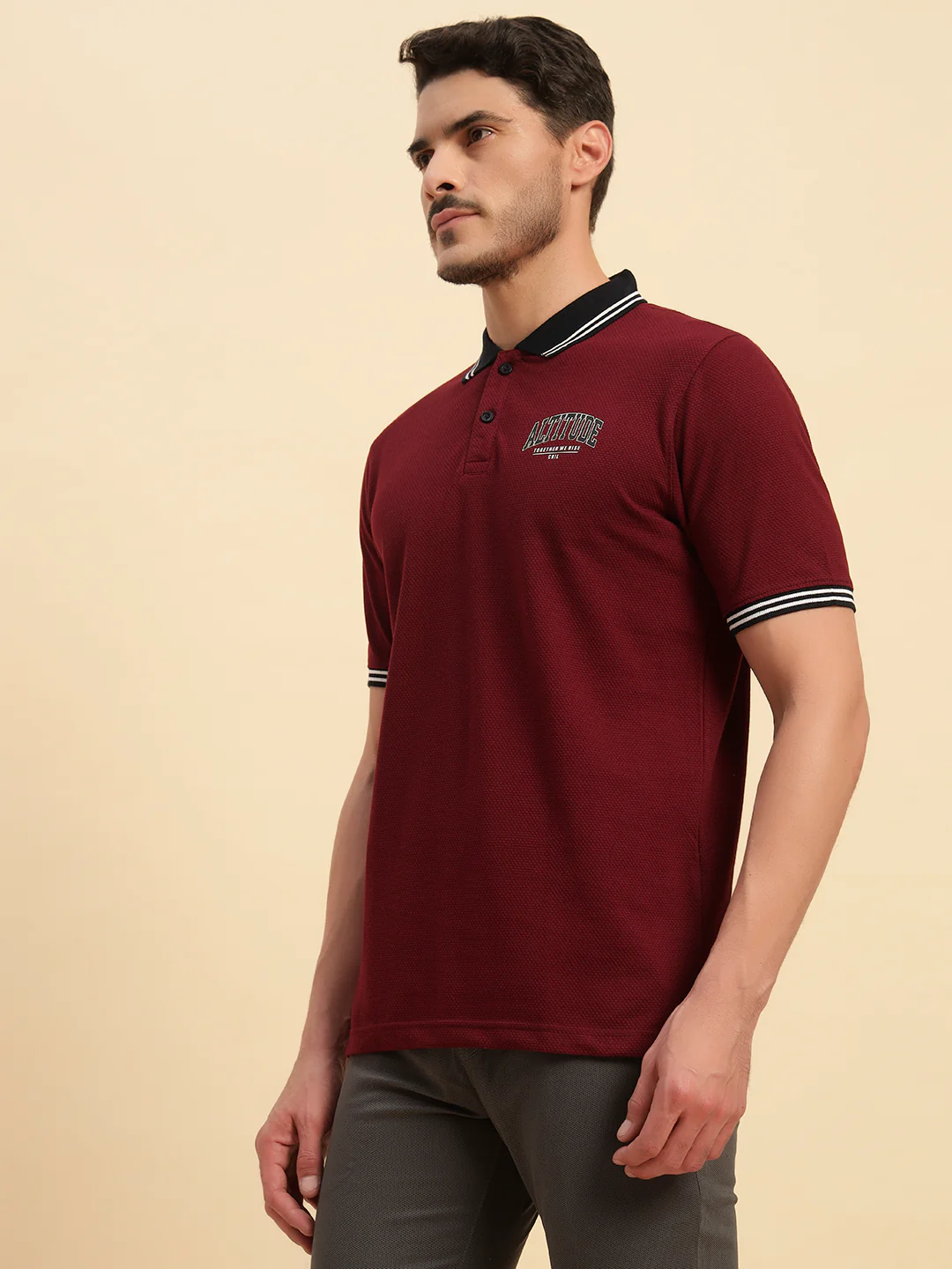 T-Shirt for Men | Breathable & Soft with Color Fastness Regular Fit Polo Neck Poly Cotton Fabric Printed Pattern - Image 3