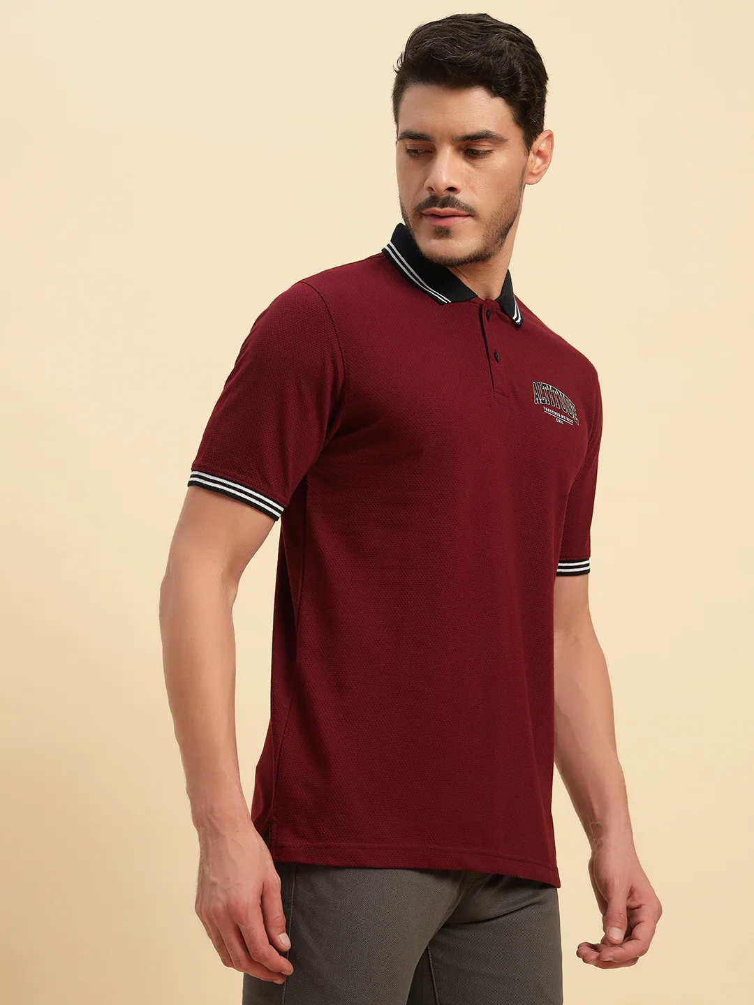 T-Shirt for Men | Breathable & Soft with Color Fastness Regular Fit Polo Neck Poly Cotton Fabric Printed Pattern - Image 4