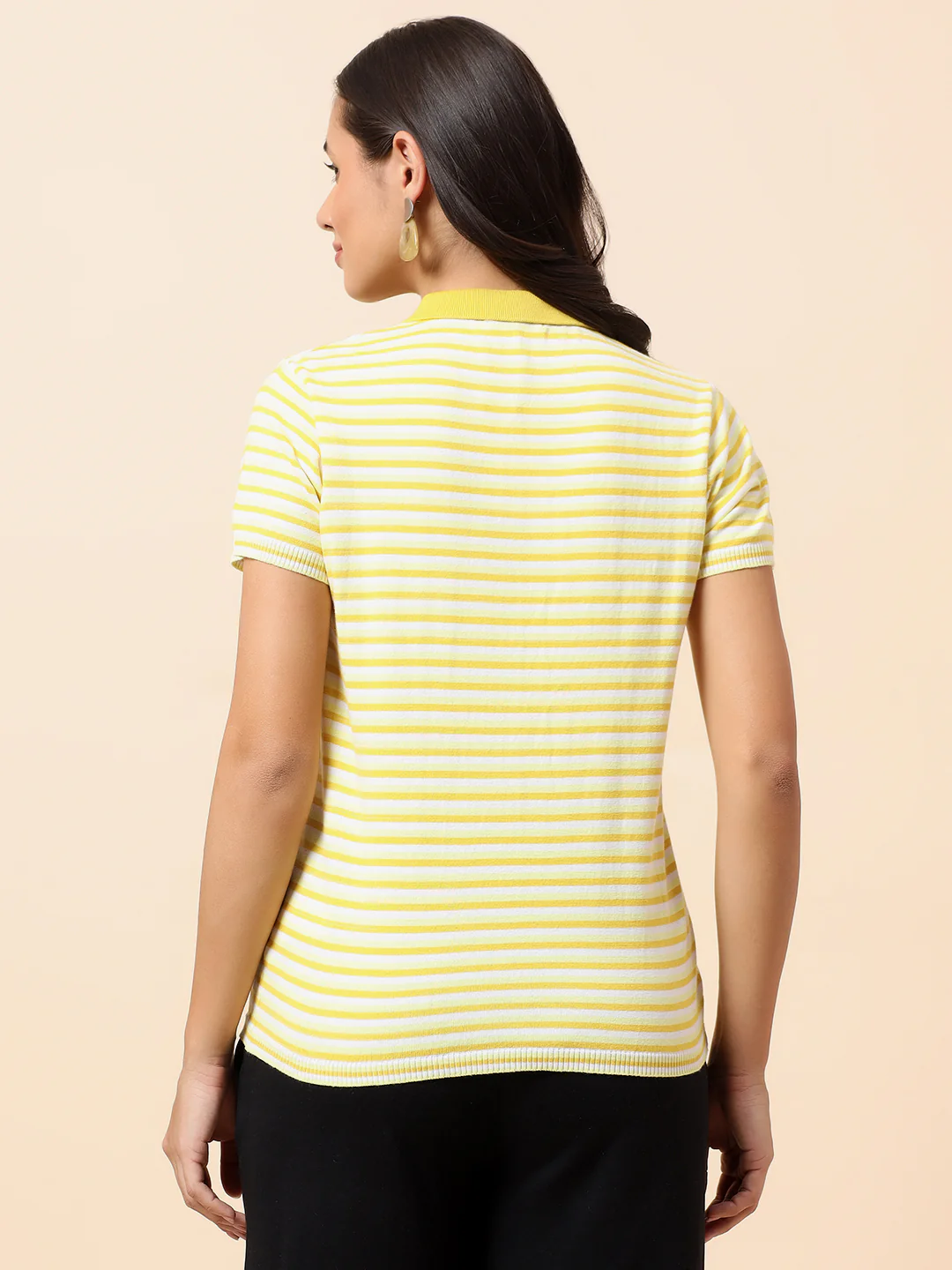 T-Shirt for Women | Breathable & Soft with Color Fastness Regular Fit Polo Neck Cotton Nylon Fabric Striped Pattern - Image 6