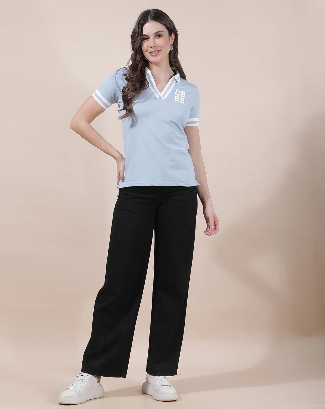T-Shirt for Women l Breathable & Soft with Color Fastness Regular Fit Collar Neck Cotton Blend Fabric Solid Pattern - Image 2