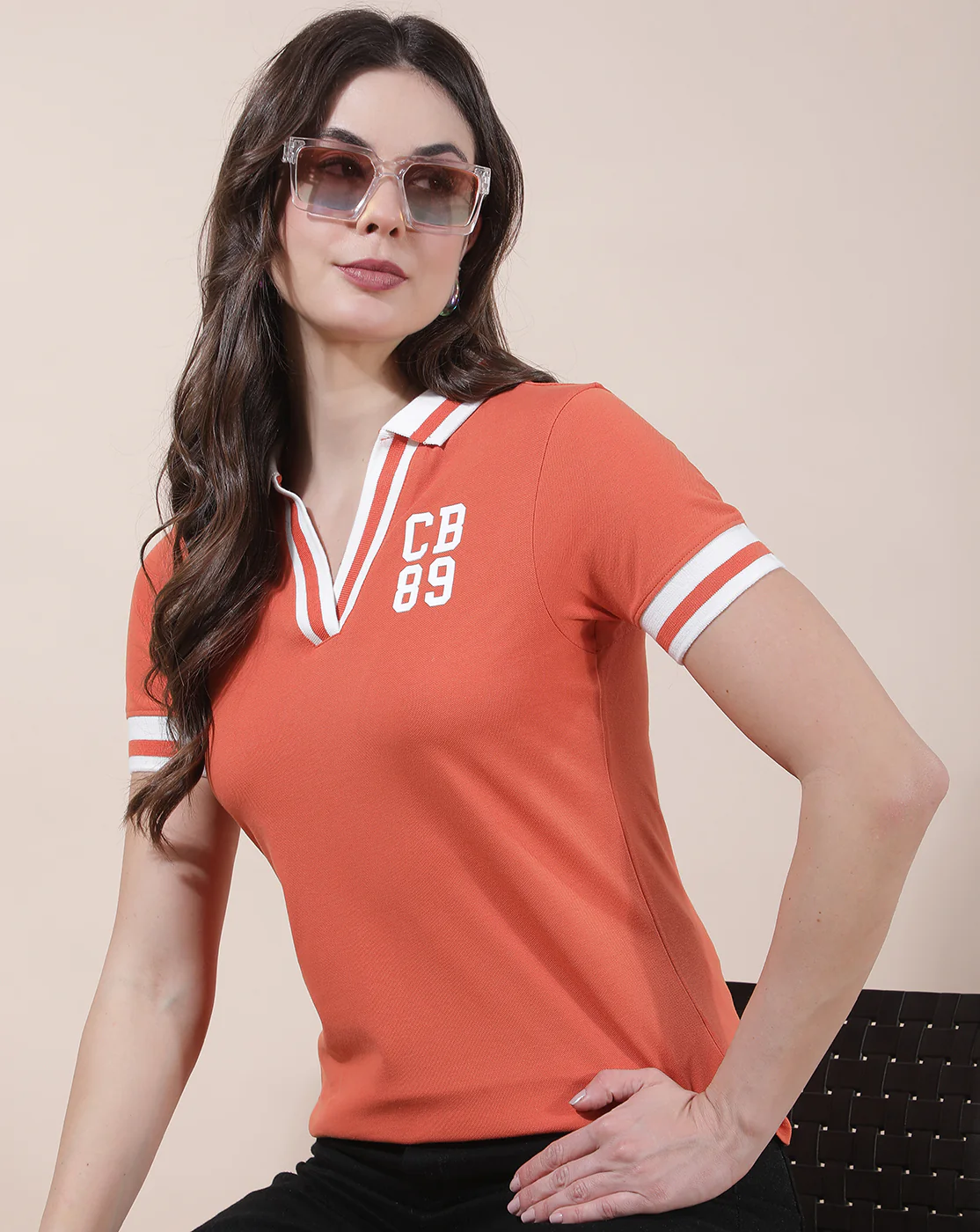 T-Shirt for Women l Breathable & Soft with Color Fastness Regular Fit Collar Neck Cotton Blend Fabric Solid Pattern - Image 2