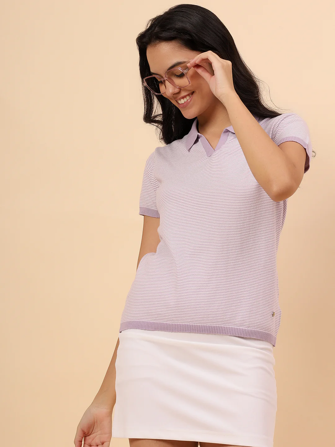 T-Shirt for Women l Breathable & Soft with Color Fastness Regular Fit Cotton Blend Fabric Striped Pattern - Image 2