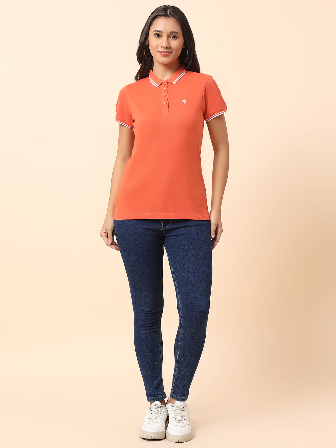 T-Shirt for Women l Breathable & Soft with Color Fastness Regular Fit Polo Neck Poly Cotton Fabric Solid Pattern - Image 3