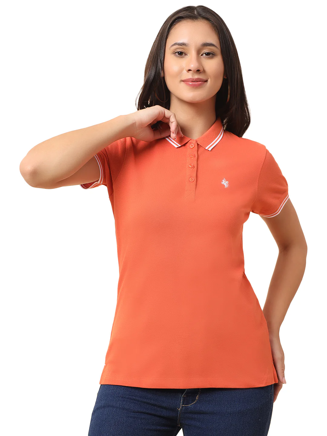 T-Shirt for Women l Breathable & Soft with Color Fastness Regular Fit Polo Neck Poly Cotton Fabric Solid Pattern - Image 4