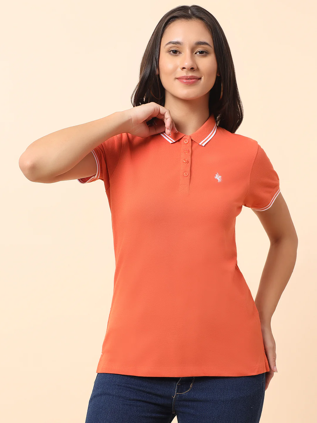 T-Shirt for Women l Breathable & Soft with Color Fastness Regular Fit Polo Neck Poly Cotton Fabric Solid Pattern - Image 6