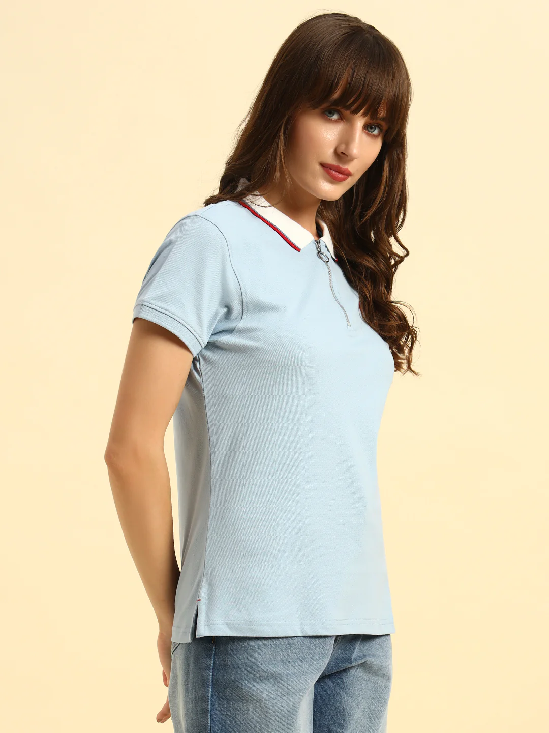 T-Shirt for Women | Breathable & Soft with Color Fastness Regular Fit Polo Neck Poly Cotton Fabric Solid Pattern - Image 6