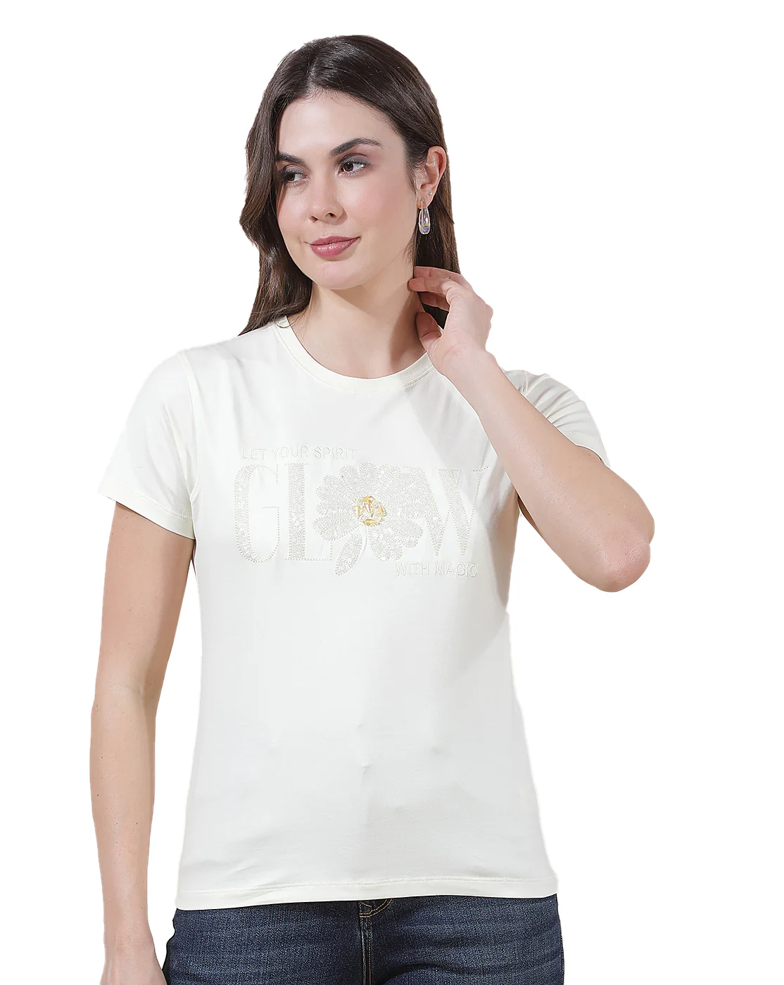 T-Shirt for Women l Breathable & Soft with Color Fastness Regular Fit Round Neck Cotton Blend Fabric Embroidered Pattern - Image 10