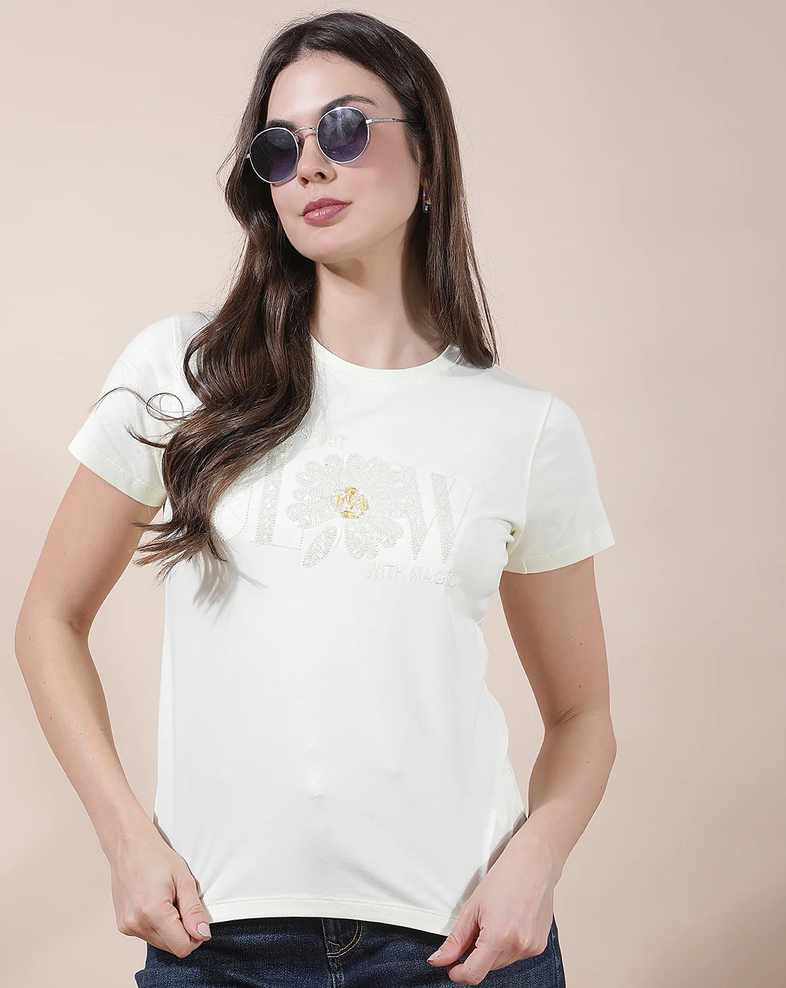 T-Shirt for Women l Breathable & Soft with Color Fastness Regular Fit Round Neck Cotton Blend Fabric Embroidered Pattern - Image 9
