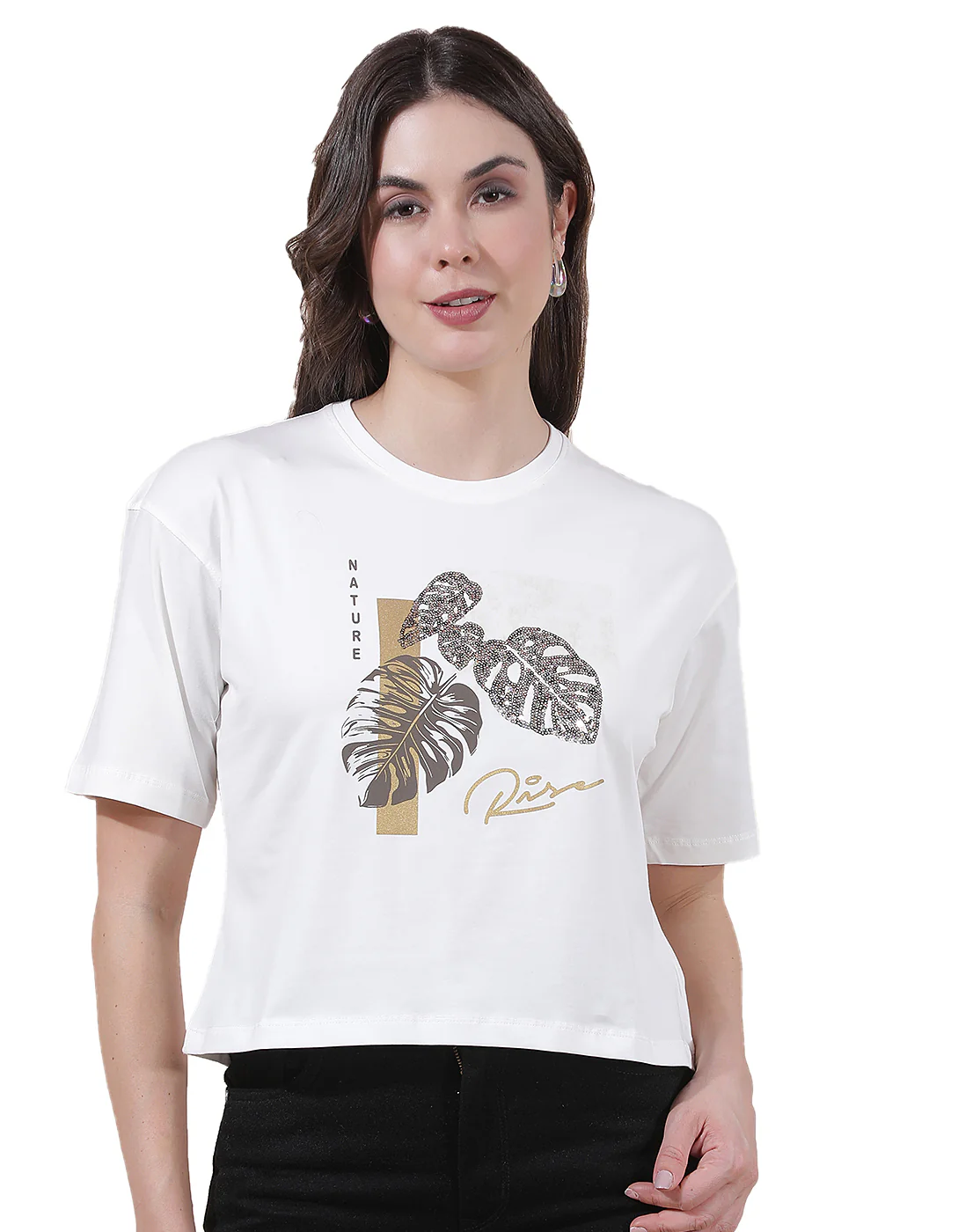 T-Shirt for Women l Breathable & Soft with Color Fastness Regular Fit Round Neck Cotton Blend Fabric Embroidered Pattern - Image 10