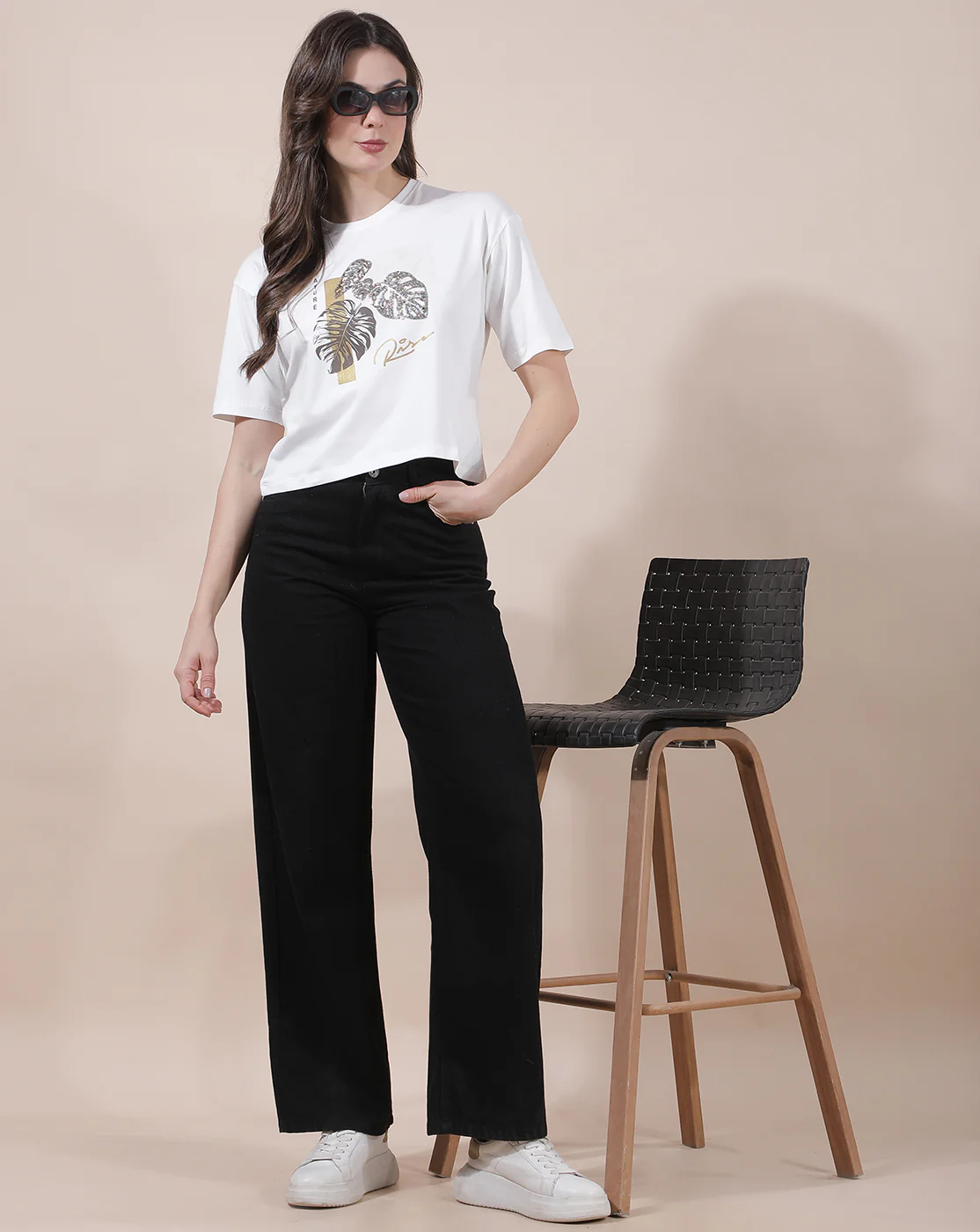 T-Shirt for Women l Breathable & Soft with Color Fastness Regular Fit Round Neck Cotton Blend Fabric Embroidered Pattern - Image 2