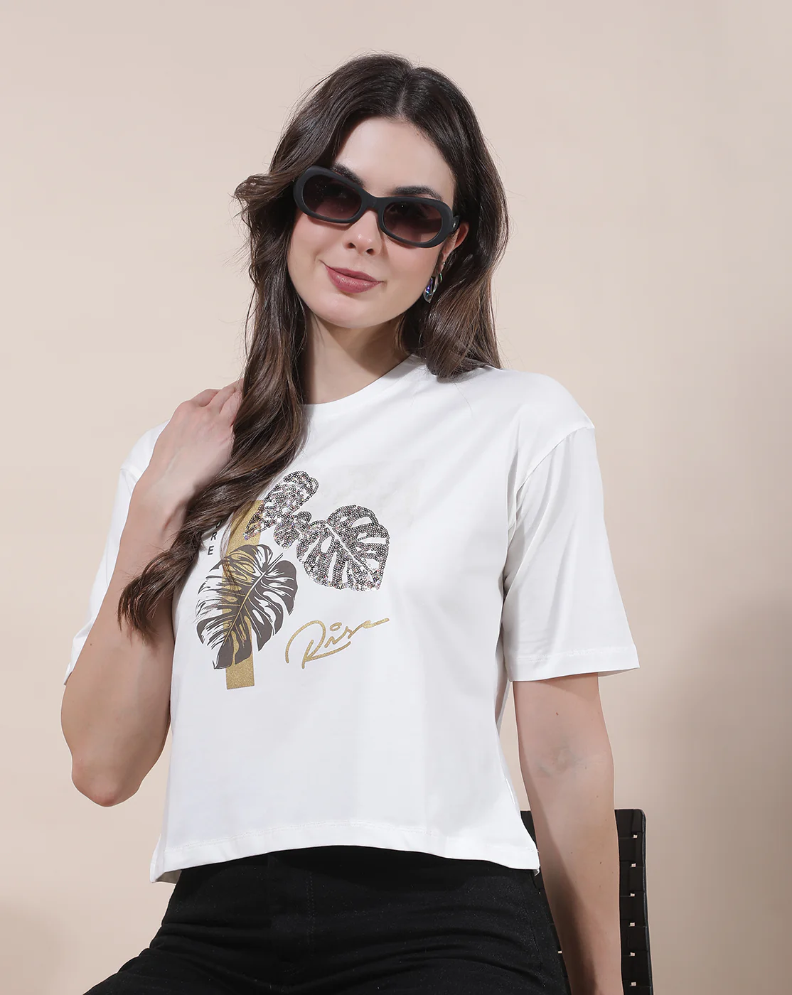 T-Shirt for Women l Breathable & Soft with Color Fastness Regular Fit Round Neck Cotton Blend Fabric Embroidered Pattern - Image 3