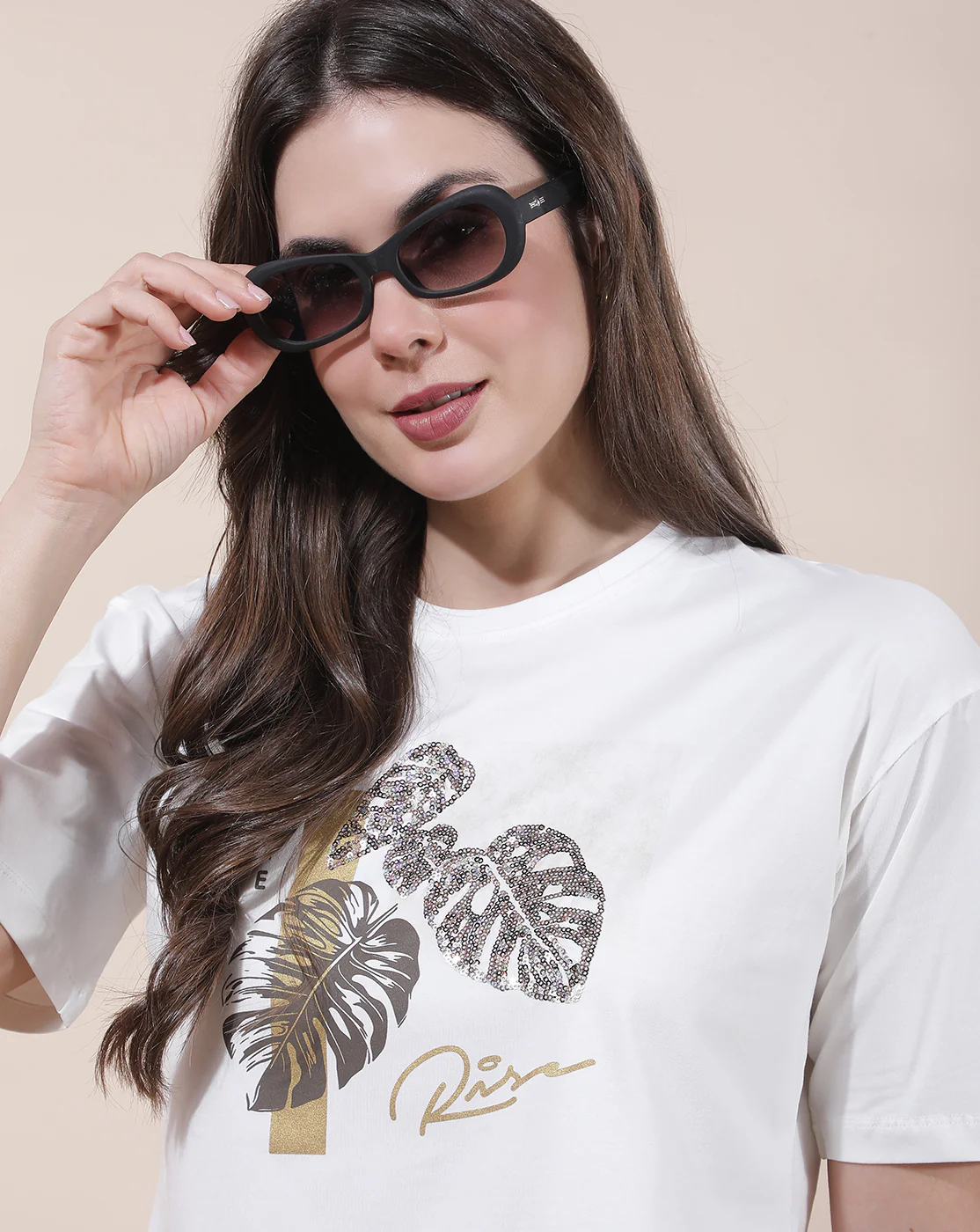 T-Shirt for Women l Breathable & Soft with Color Fastness Regular Fit Round Neck Cotton Blend Fabric Embroidered Pattern - Image 4