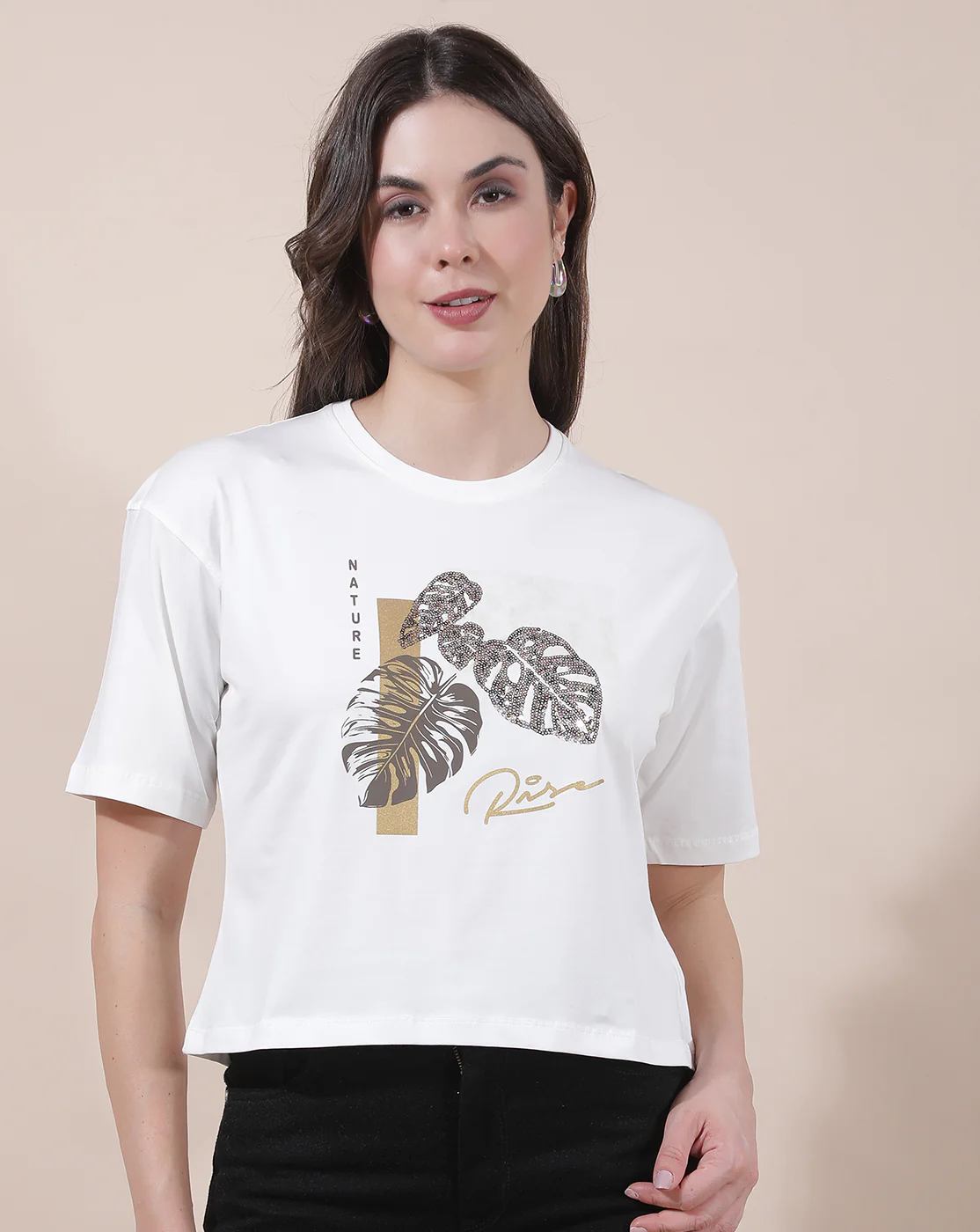 T-Shirt for Women l Breathable & Soft with Color Fastness Regular Fit Round Neck Cotton Blend Fabric Embroidered Pattern - Image 6